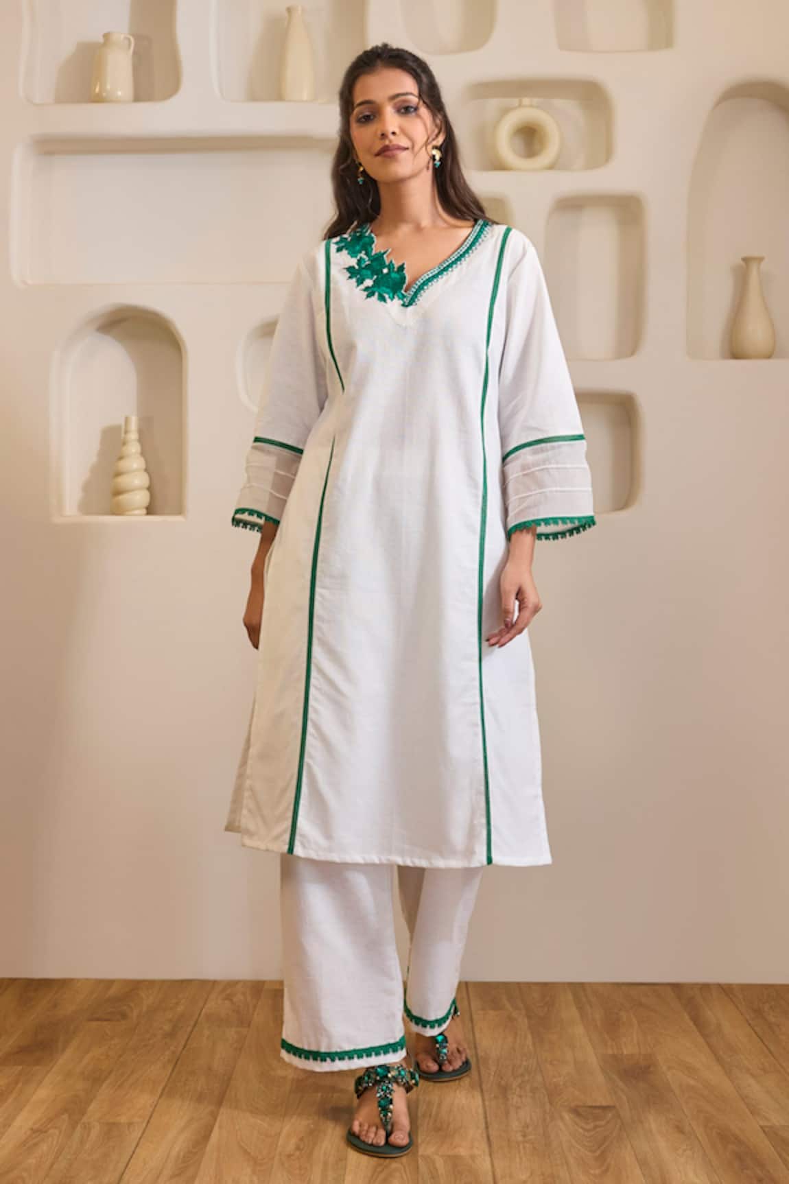 Nero India Emerald Rose Embroidered Khaadi Set 