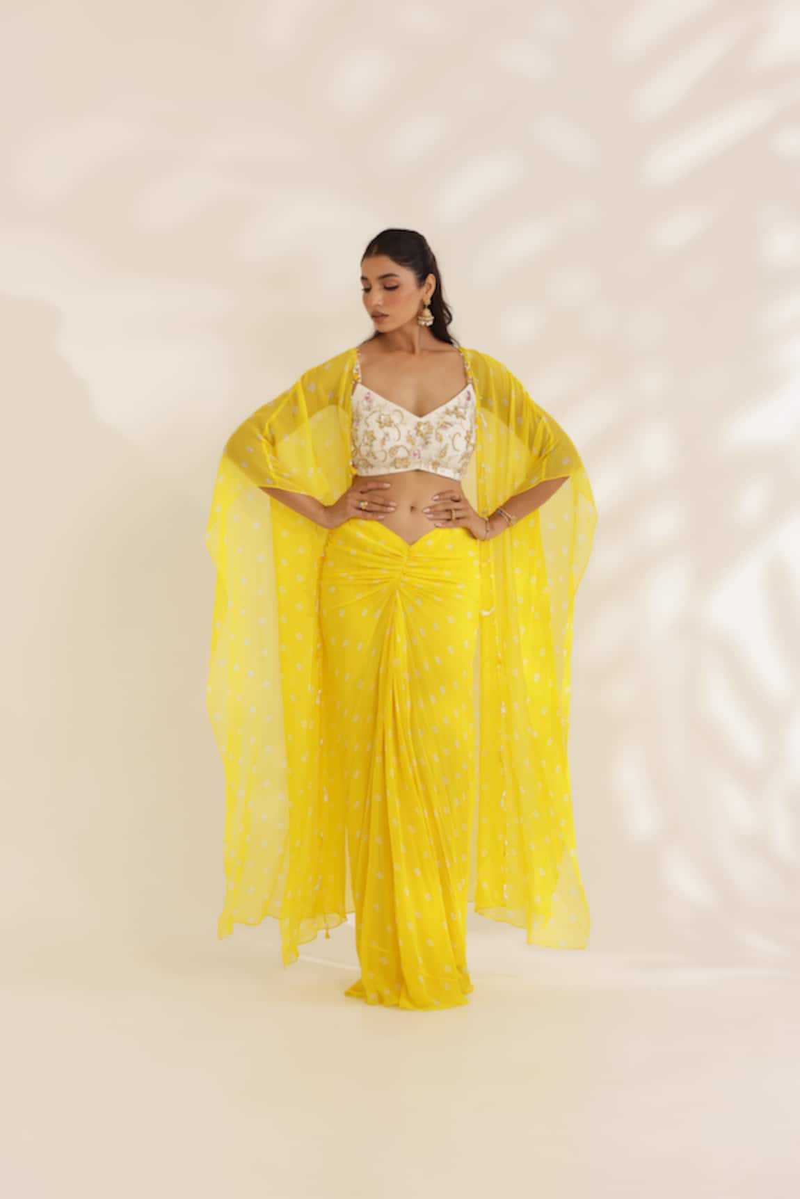 Manisha Soni Couture Yellow Bandhani Draped Skirt Set 