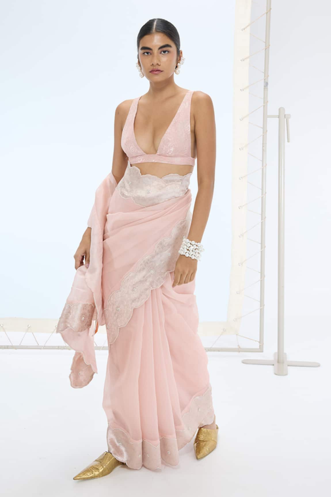 Ekaya Banaras Designer Handwoven Pink Saree & Blouse