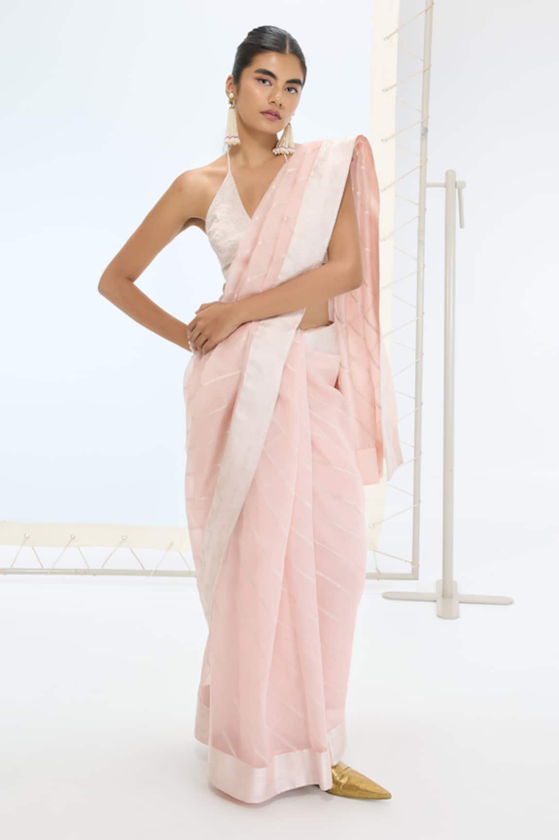 Ekaya Banaras Handwoven Striped Organza Silk Saree 