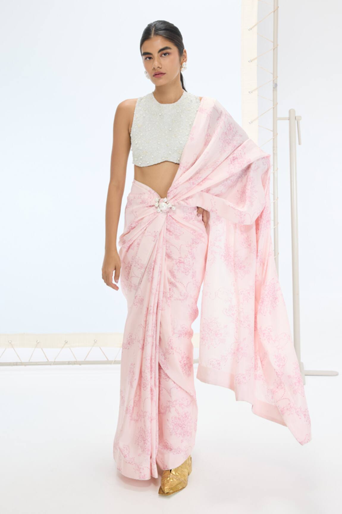 Ekaya Banaras Designer Handwoven Silk Pink Saree Set 