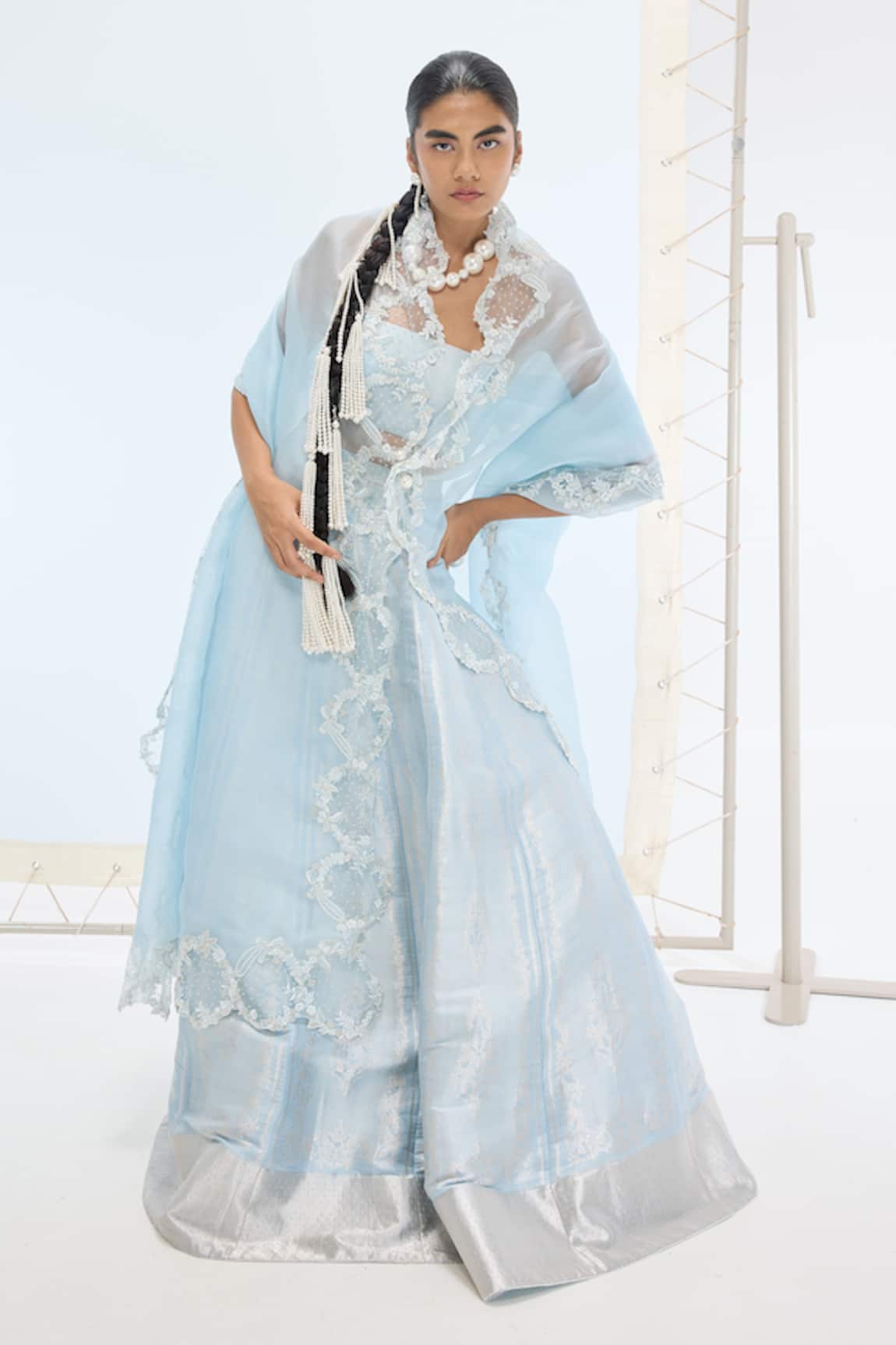 Ekaya Banaras Aqua Green Handwoven Silk Lehenga Set 