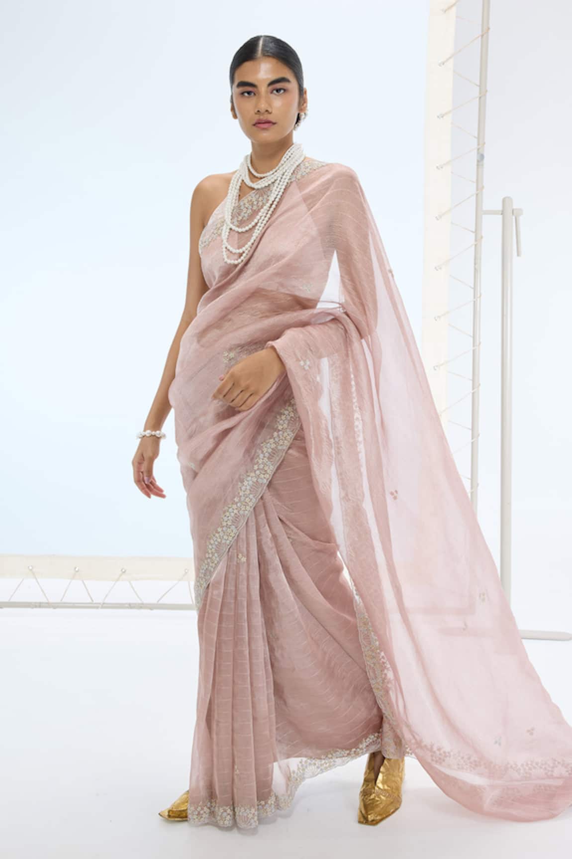 Ekaya Banaras Handwoven Crushed Silk Tissue Saree 