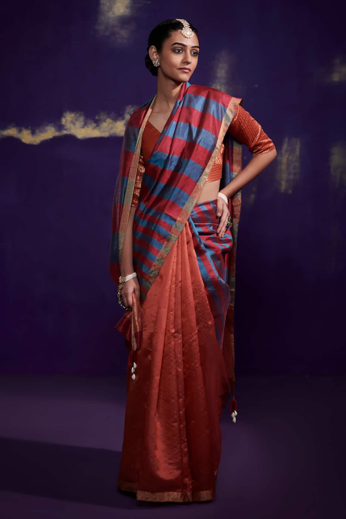 Dressfolk Handloom Silk Orange Saree Set 