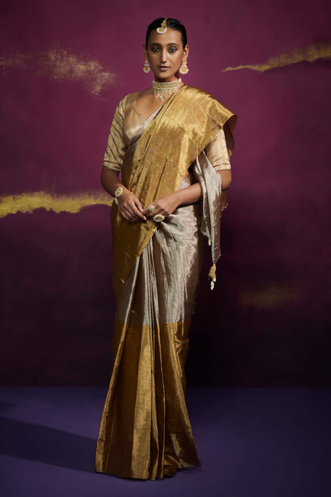 Dressfolk Handloom Tissue Designer Saree Set 