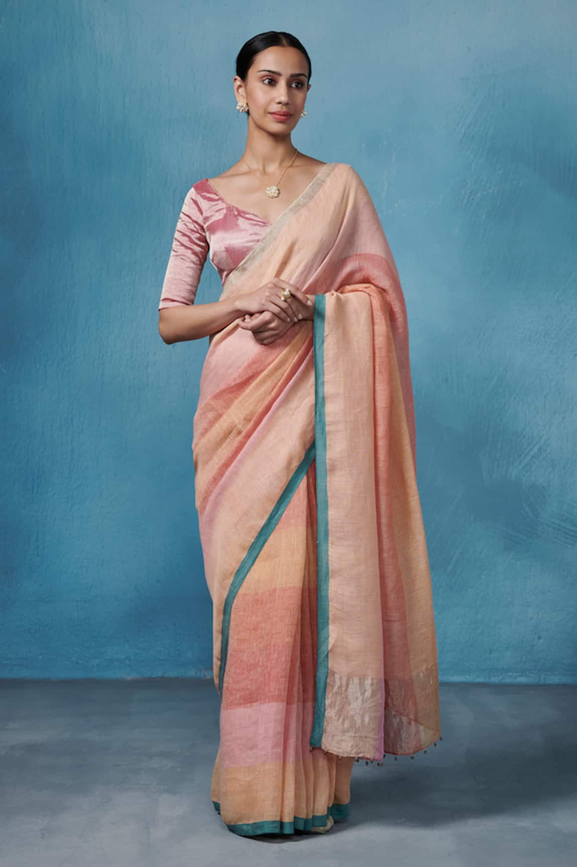 Dressfolk Handloom Linen Designer Saree Set 