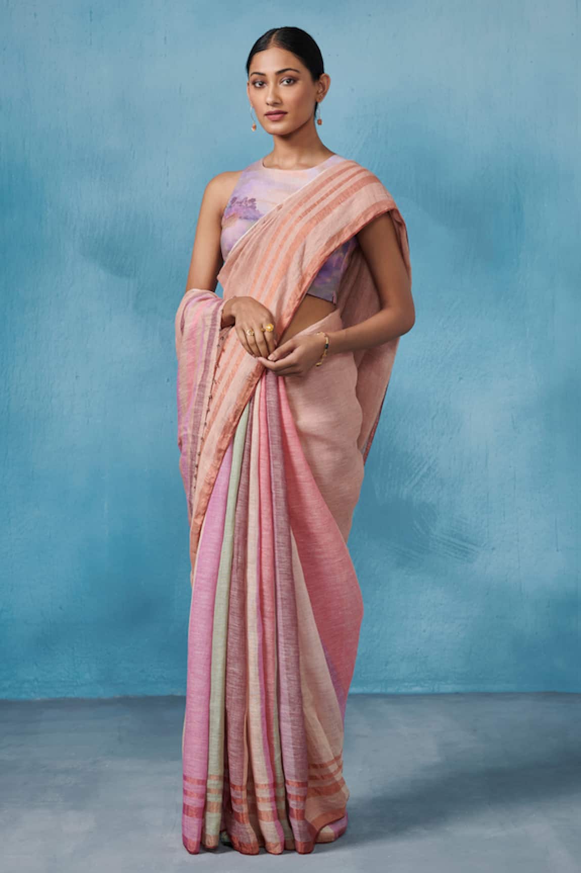 Dressfolk Pastel Handloom Linen Saree & Blouse 