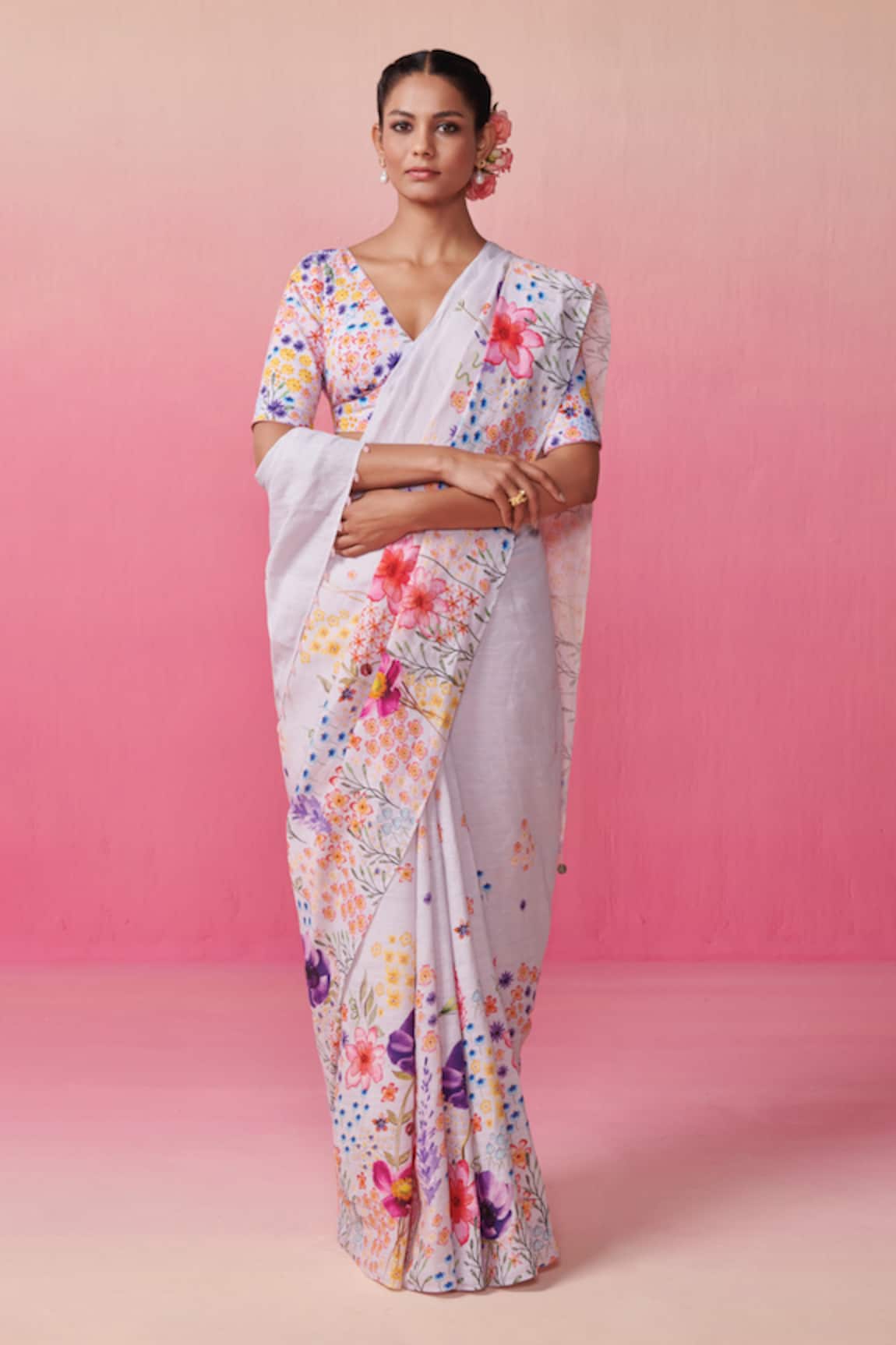 Dressfolk Light Blue Pink Ombre Handloom Saree 