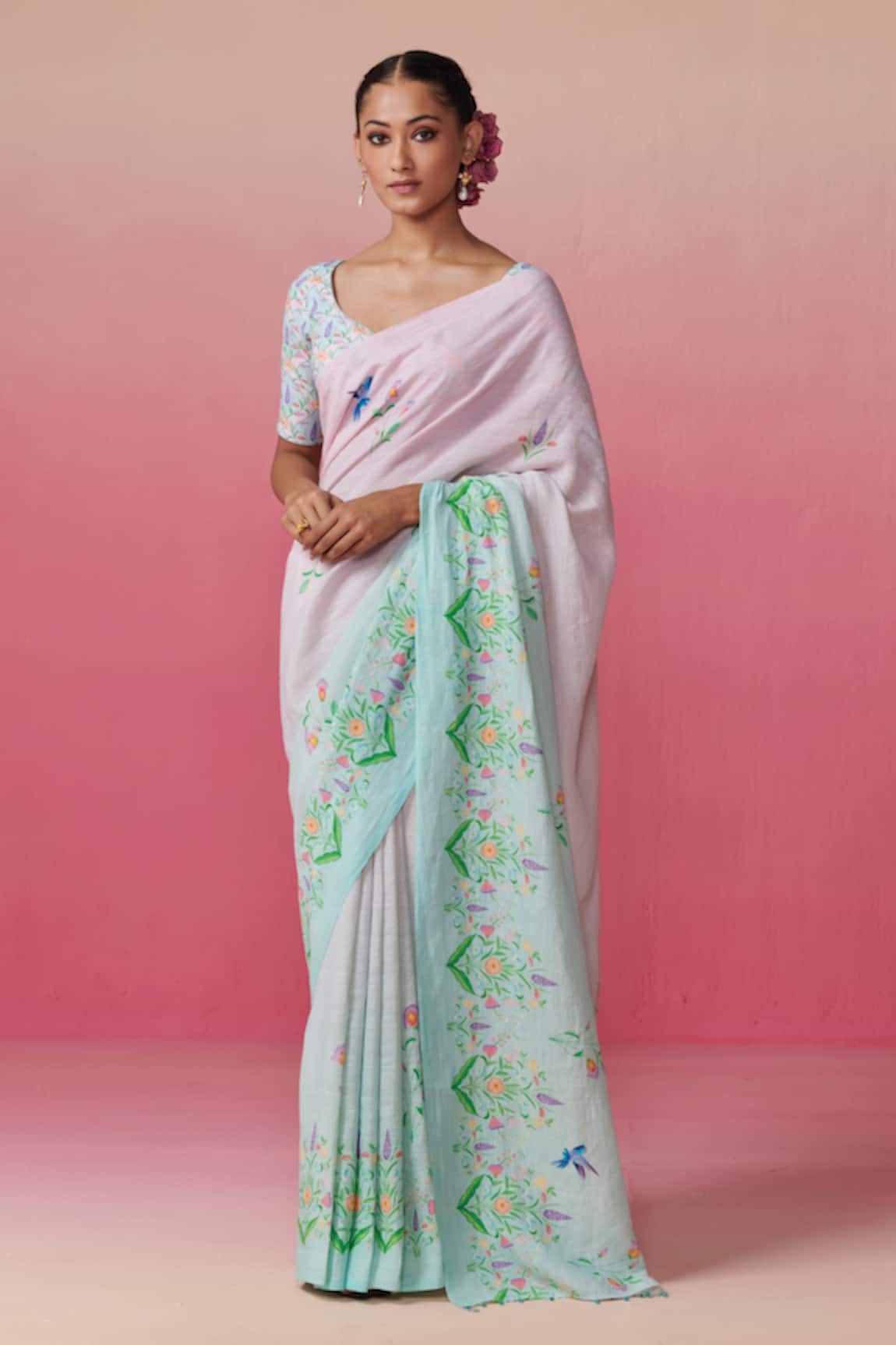Dressfolk Light Blue Pink Ombre Handloom Saree 