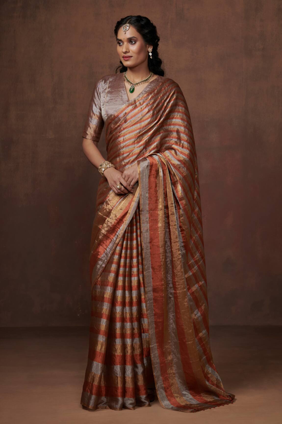 Dressfolk Handloom Tissue Designer Saree With Blouse 