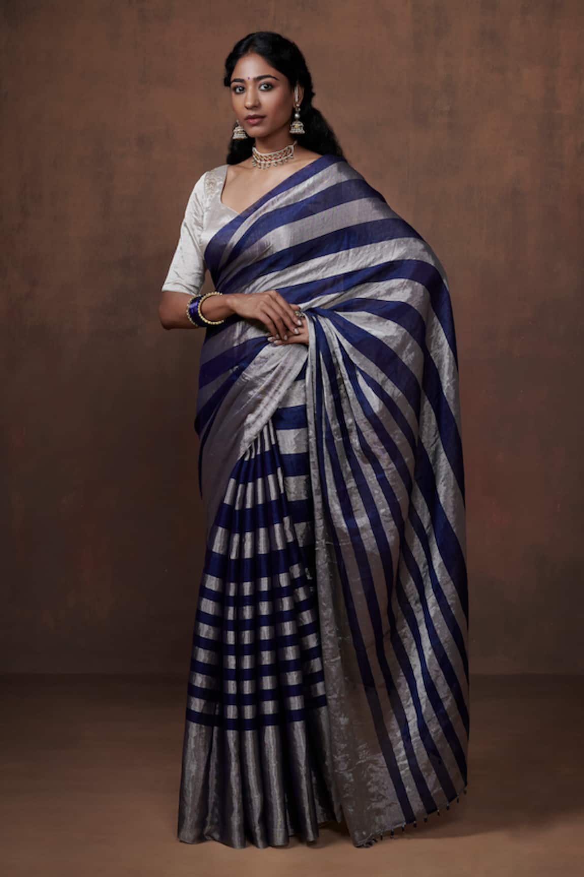 Dressfolk Blue & Silver Handloom Tissue Saree 