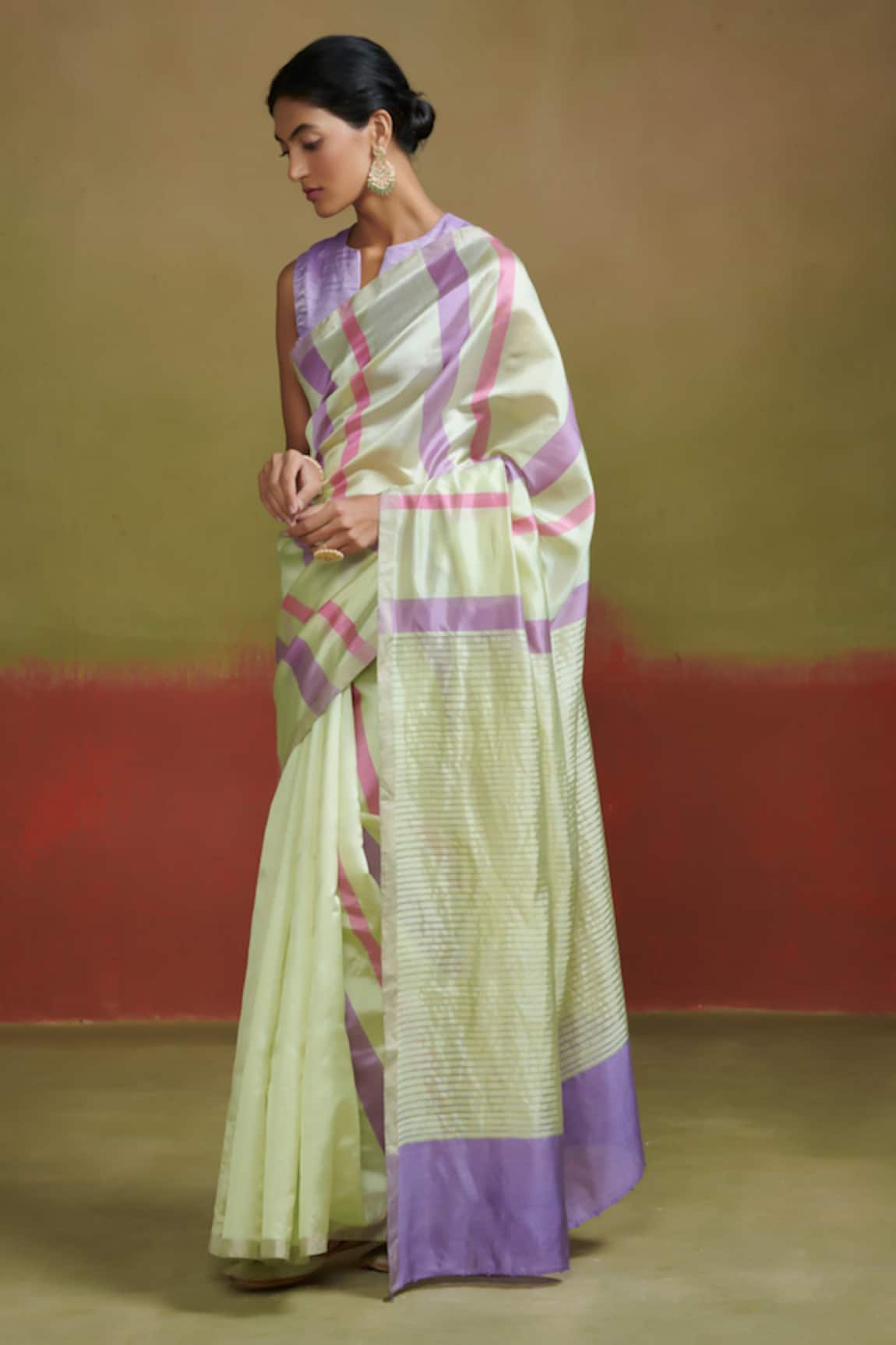 Dressfolk Pastel Green Handloom Silk Saree Set 