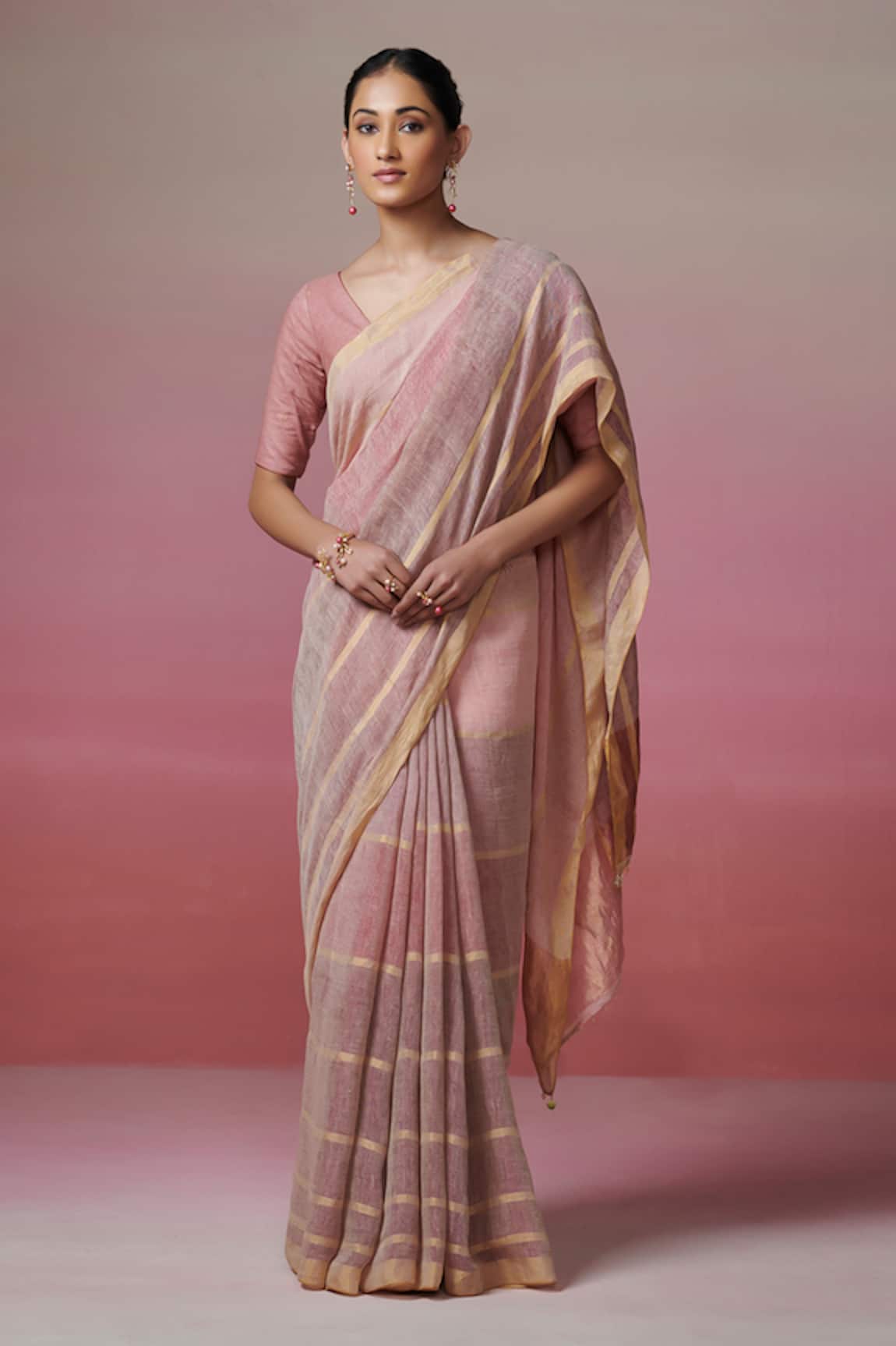 Dressfolk Handloom Linen Saree & Padded Blouse Set 