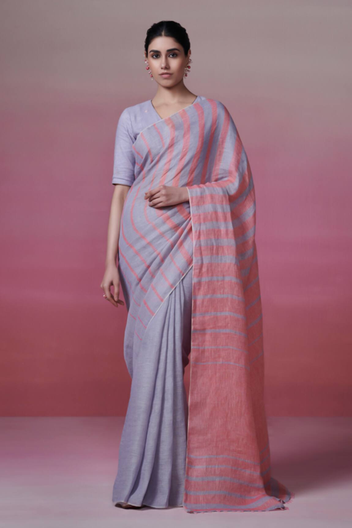 Dressfolk Handloom Linen Saree Set 