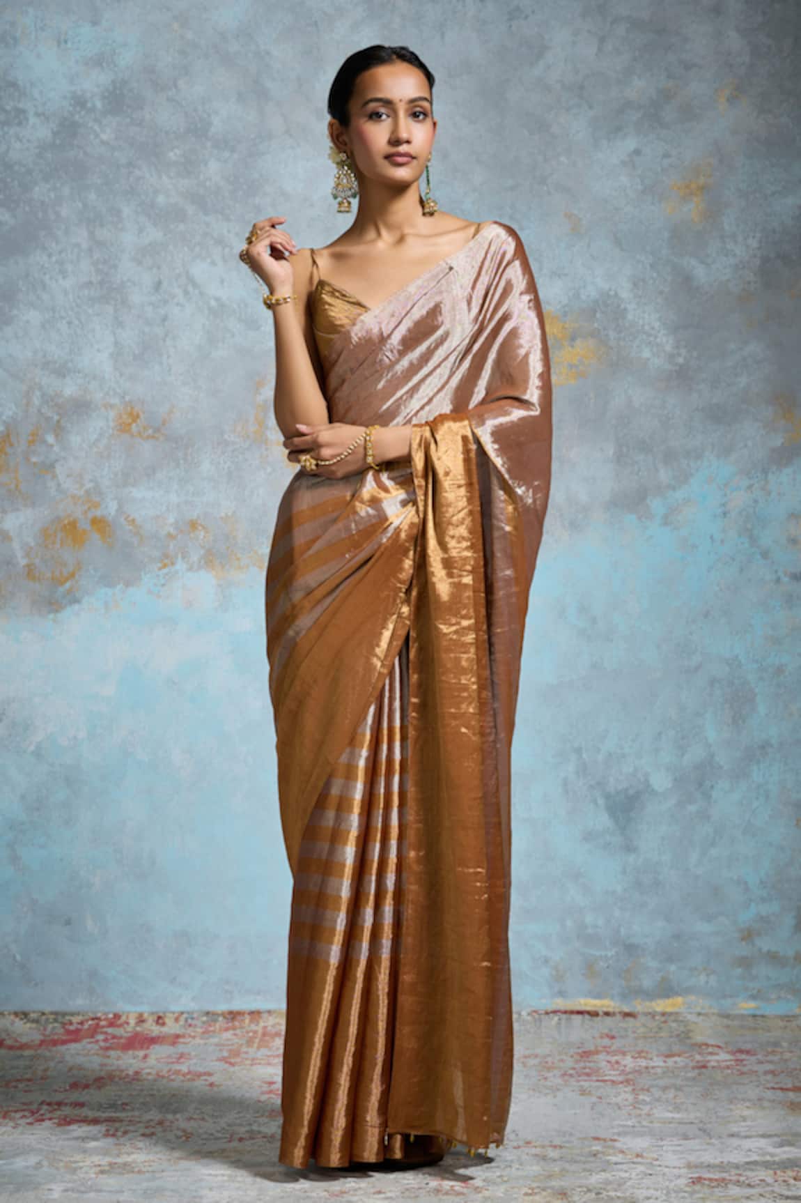 Dressfolk Gold & Silver Handloom Tissue Saree 