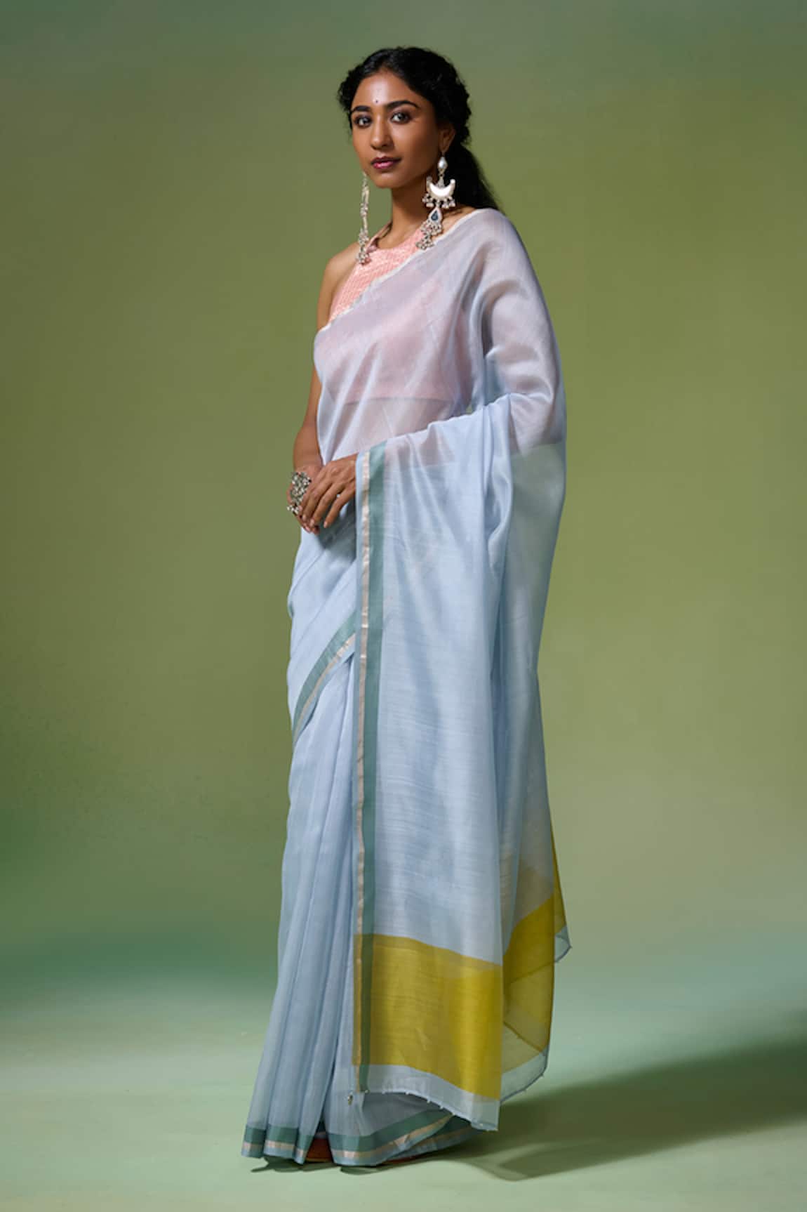 Dressfolk Light Blue Handloom Chanderi Saree Set 