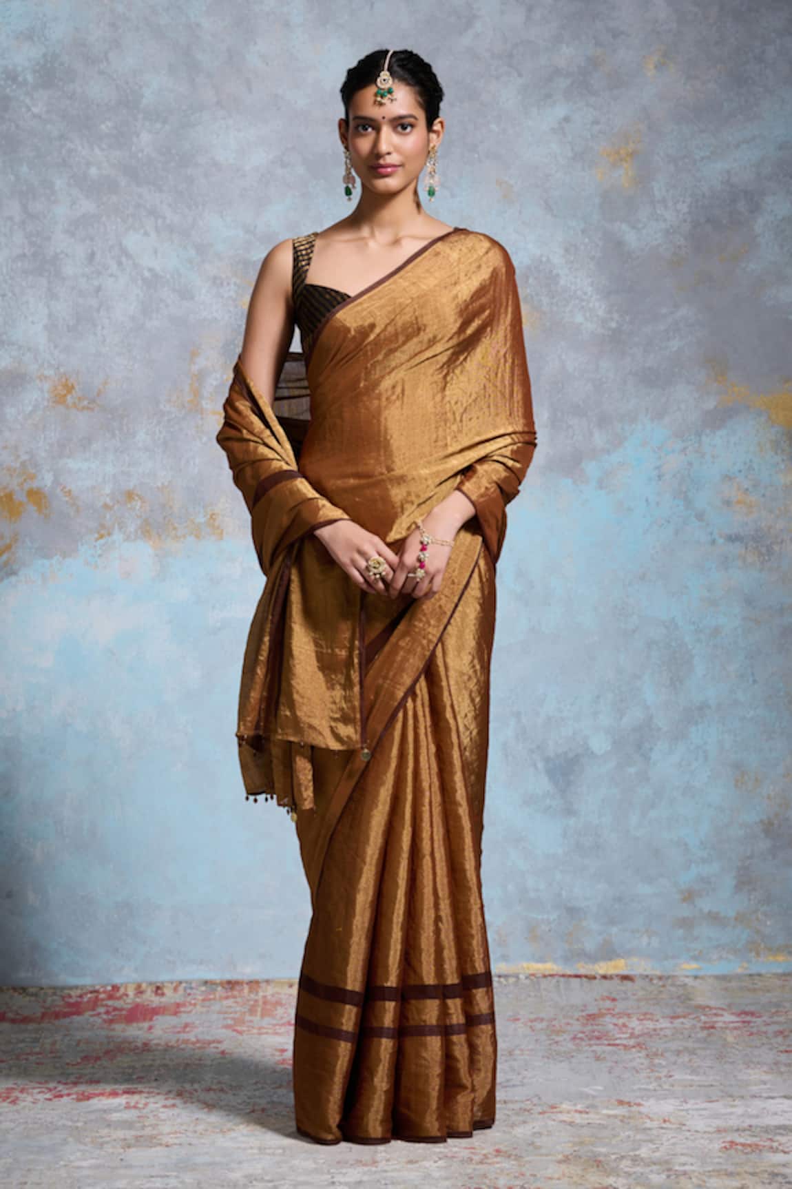 Dressfolk Gold Handloom Tissue Saree Set 