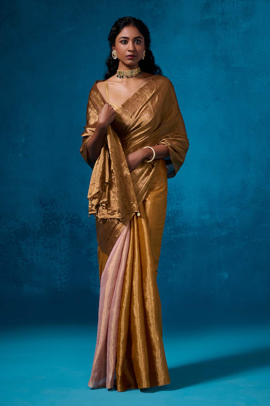 Dressfolk Gold Handloom Tissue Saree Set 