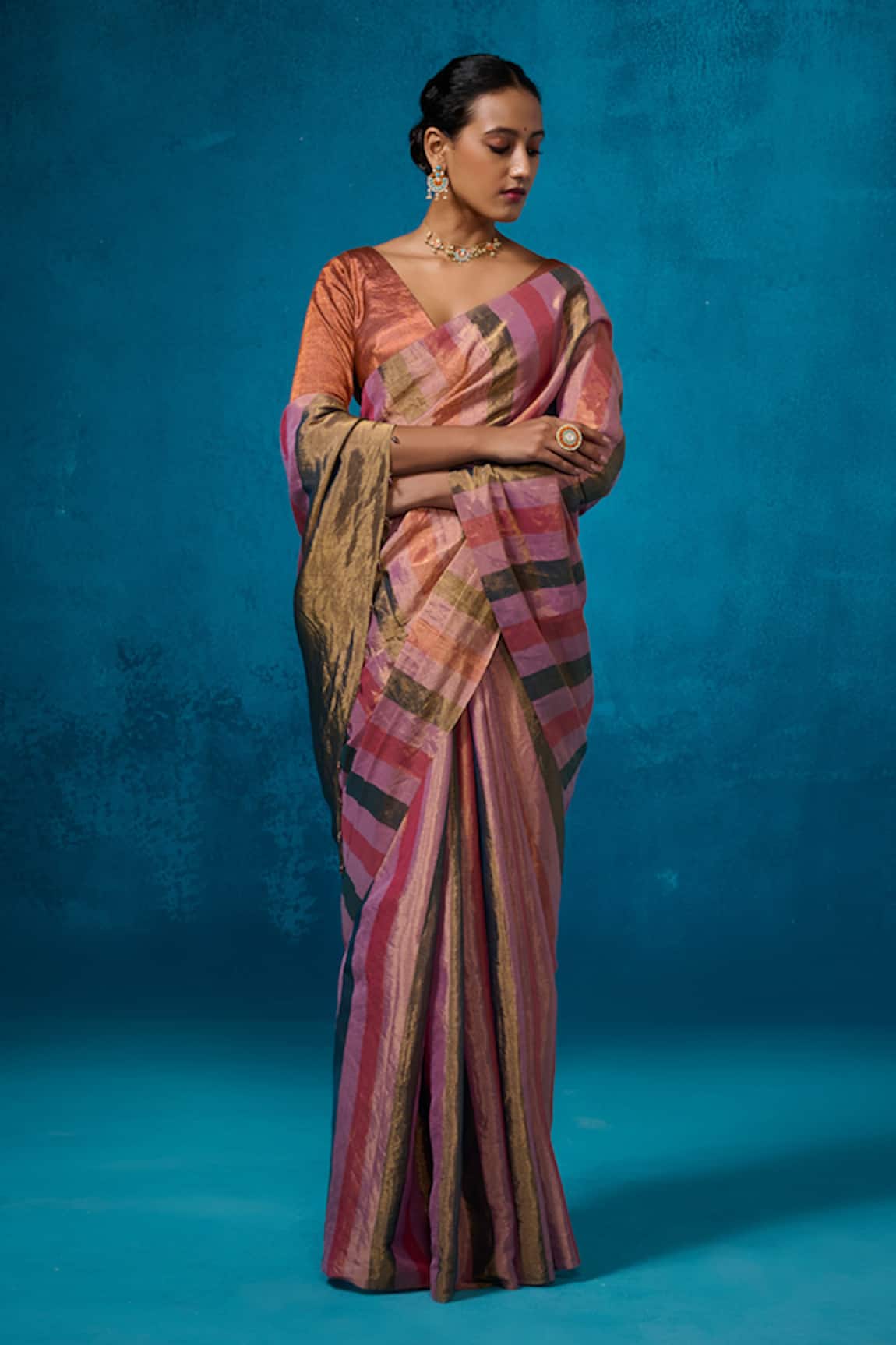 Dressfolk Multi-Color Handloom Tisse Saree Set 
