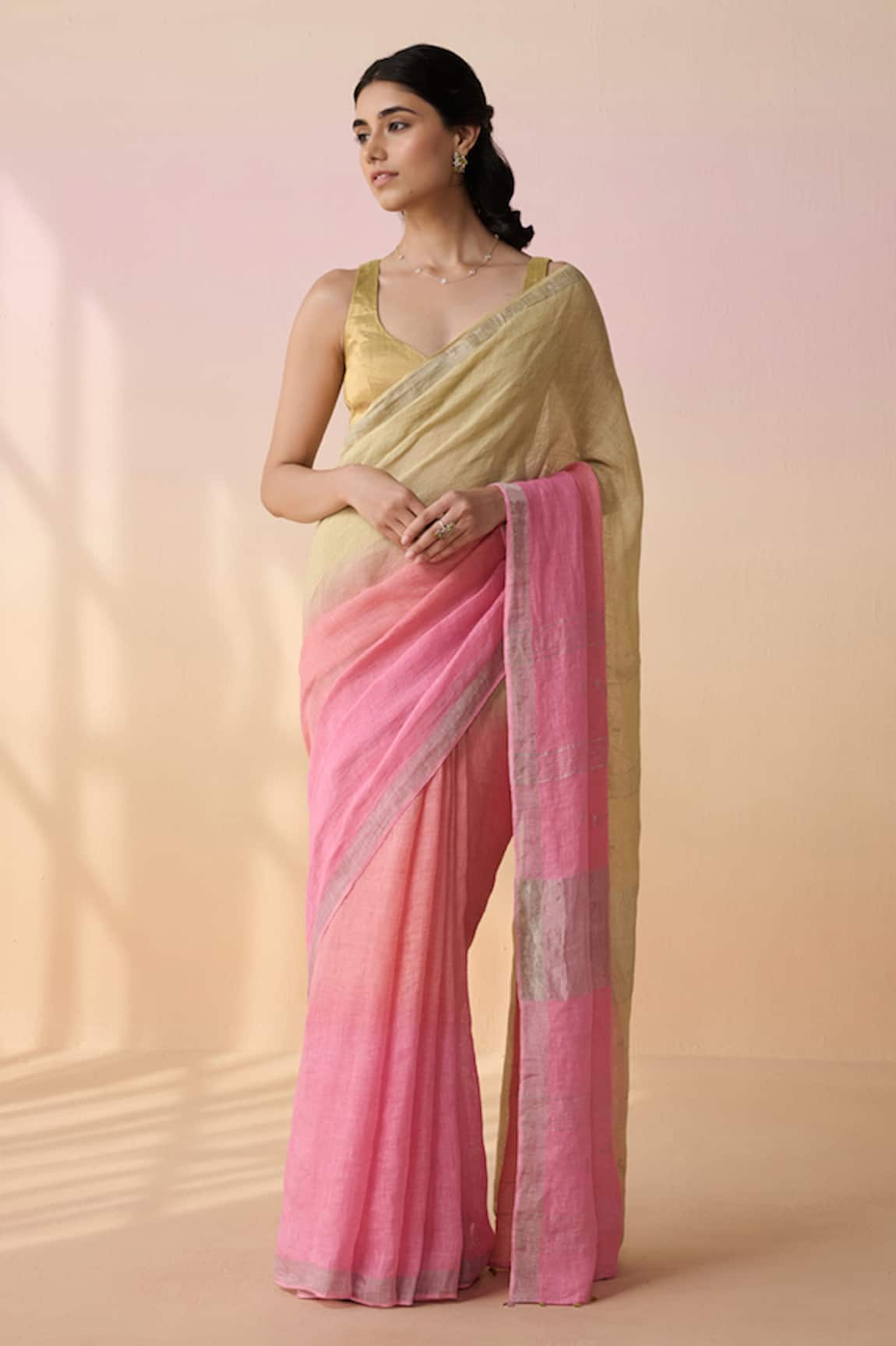 Dressfolk Multi Color Handloom Linen Saree Set 