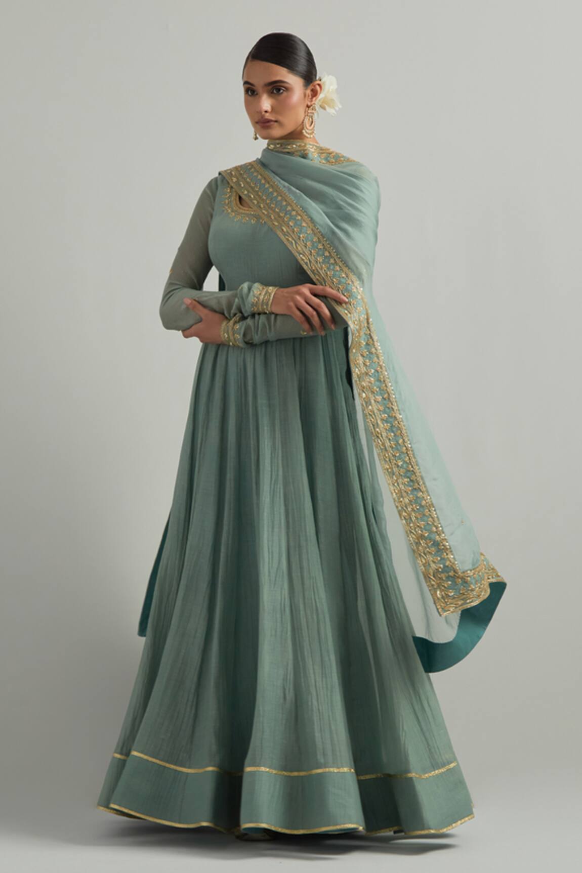 Ikshita Choudhary Cadet Blue Hand Embroidered Anarkali Set 