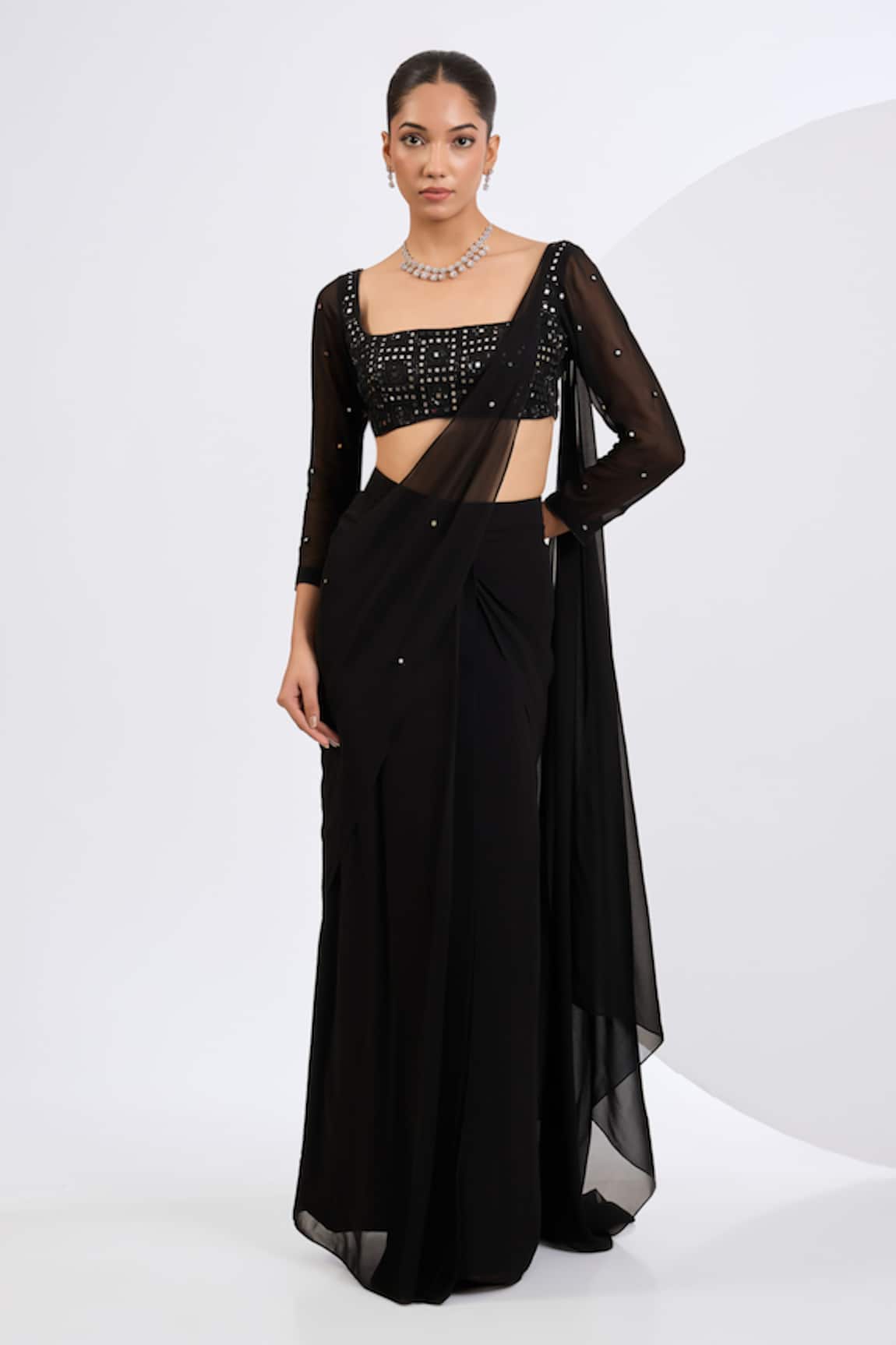 Neha Khullar Black Pre-Draped Saree Set 