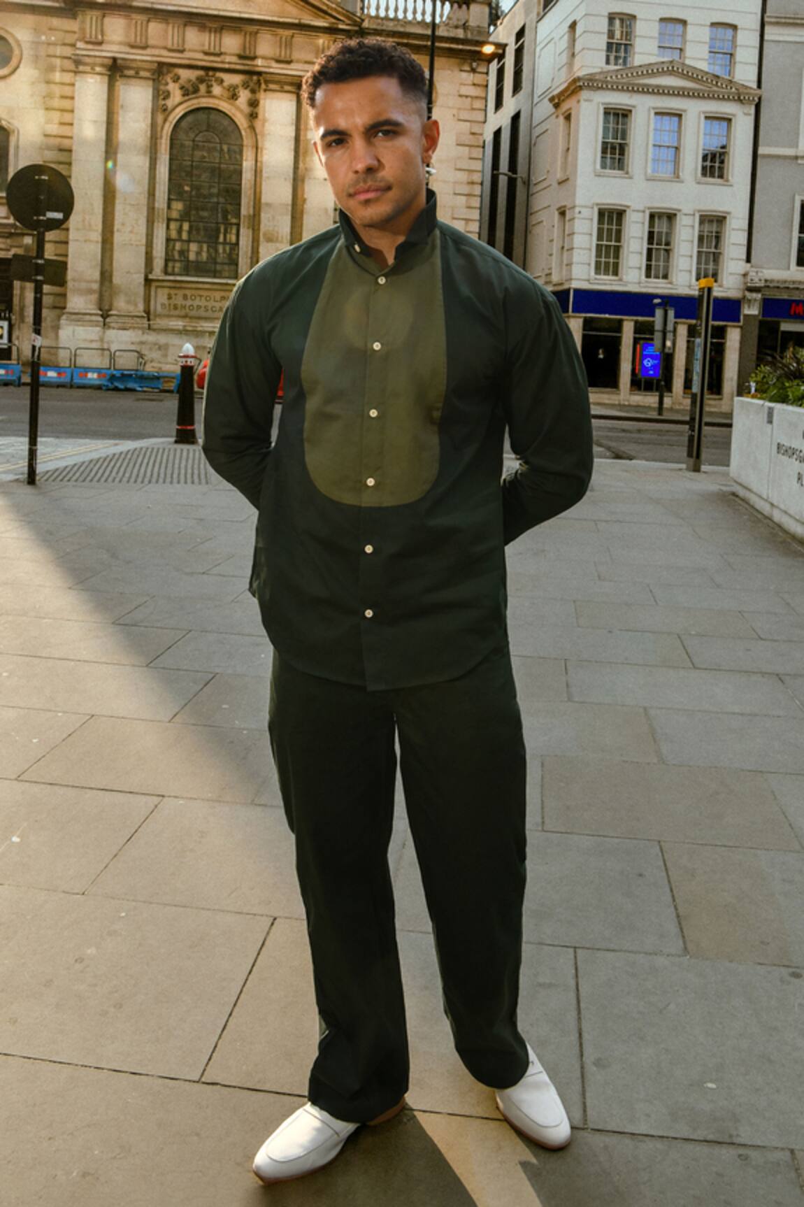 Therealb Olive Green Designer Shirt & Pant Set 