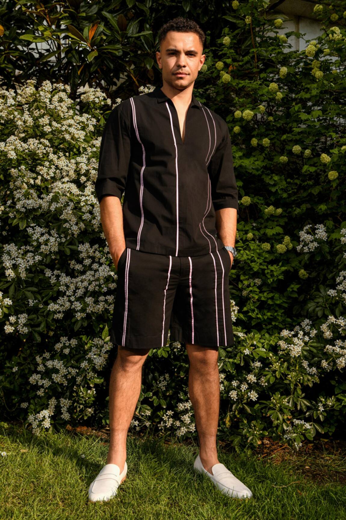 Therealb Black Designer Shirt & Shorts Set 