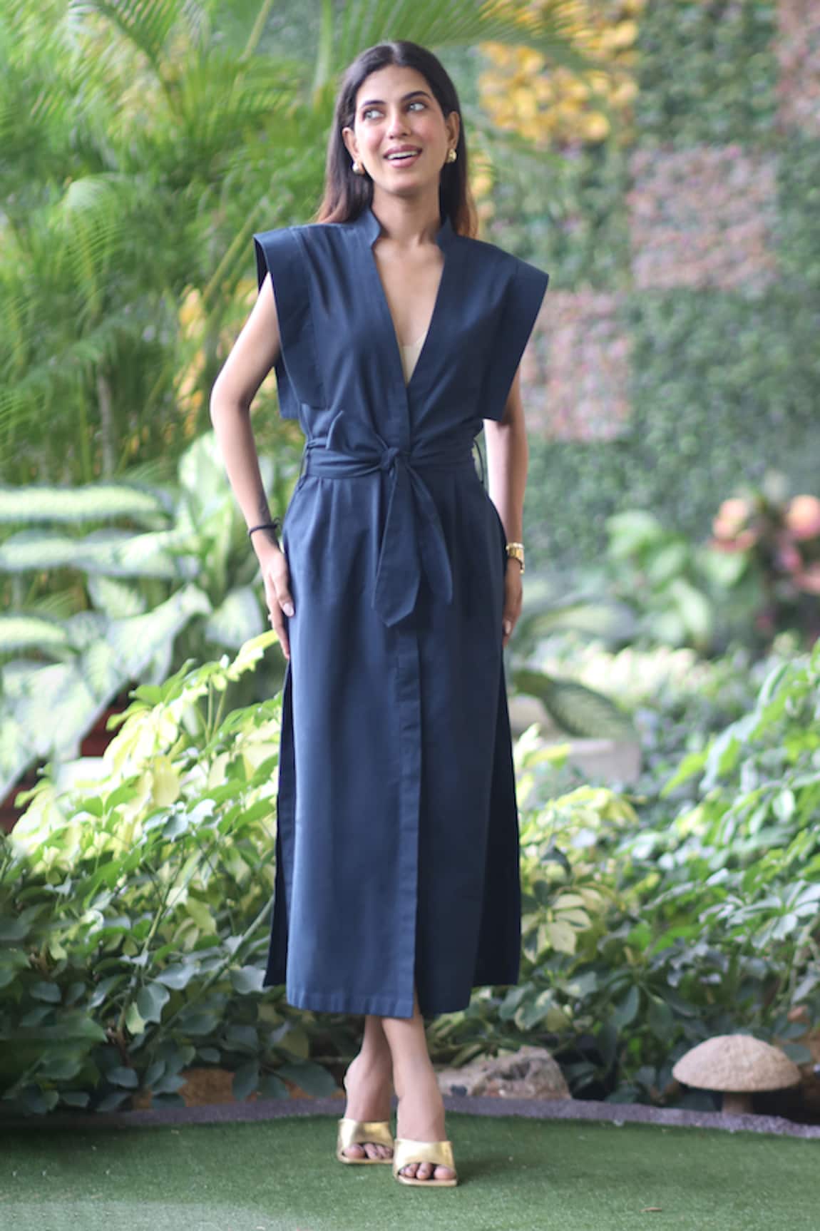 Ekavira Dark Blue Linen Dress 