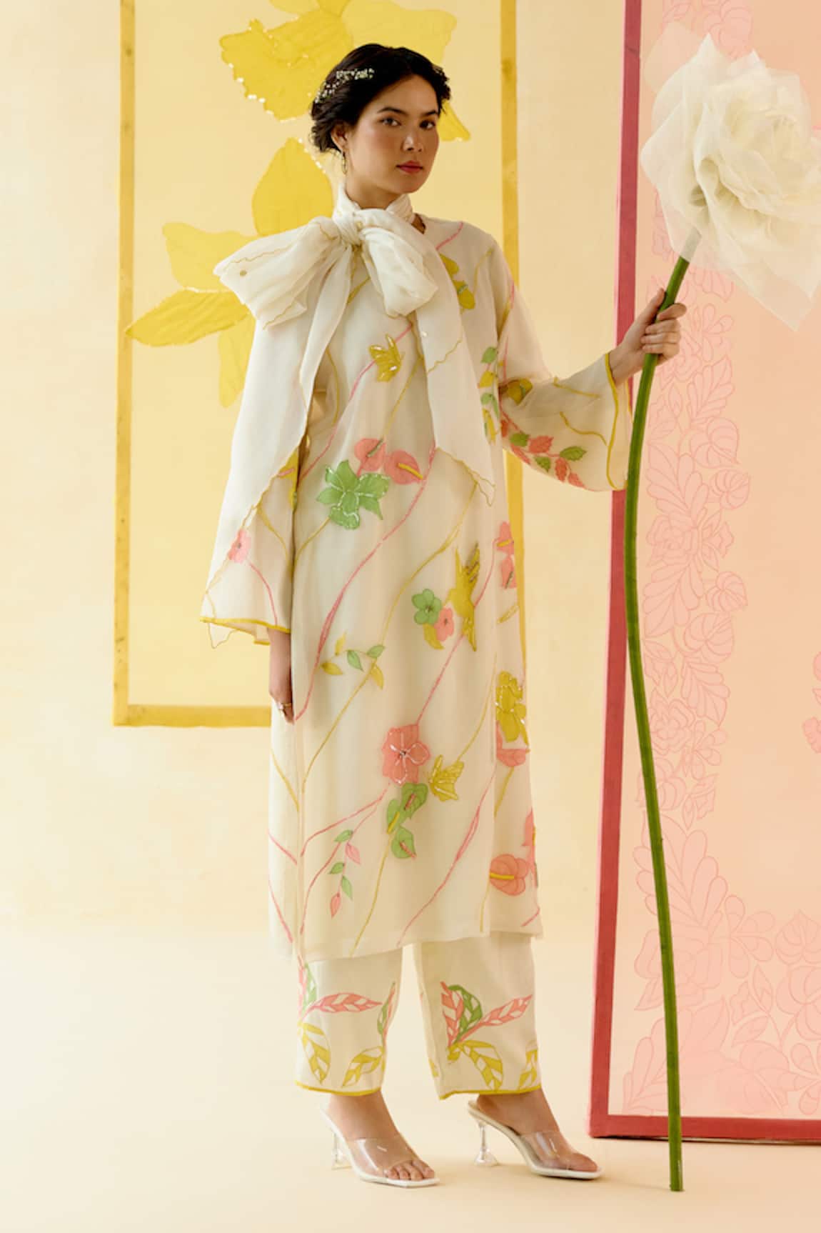 I AM Design Ivory Applique Work Suit Set 