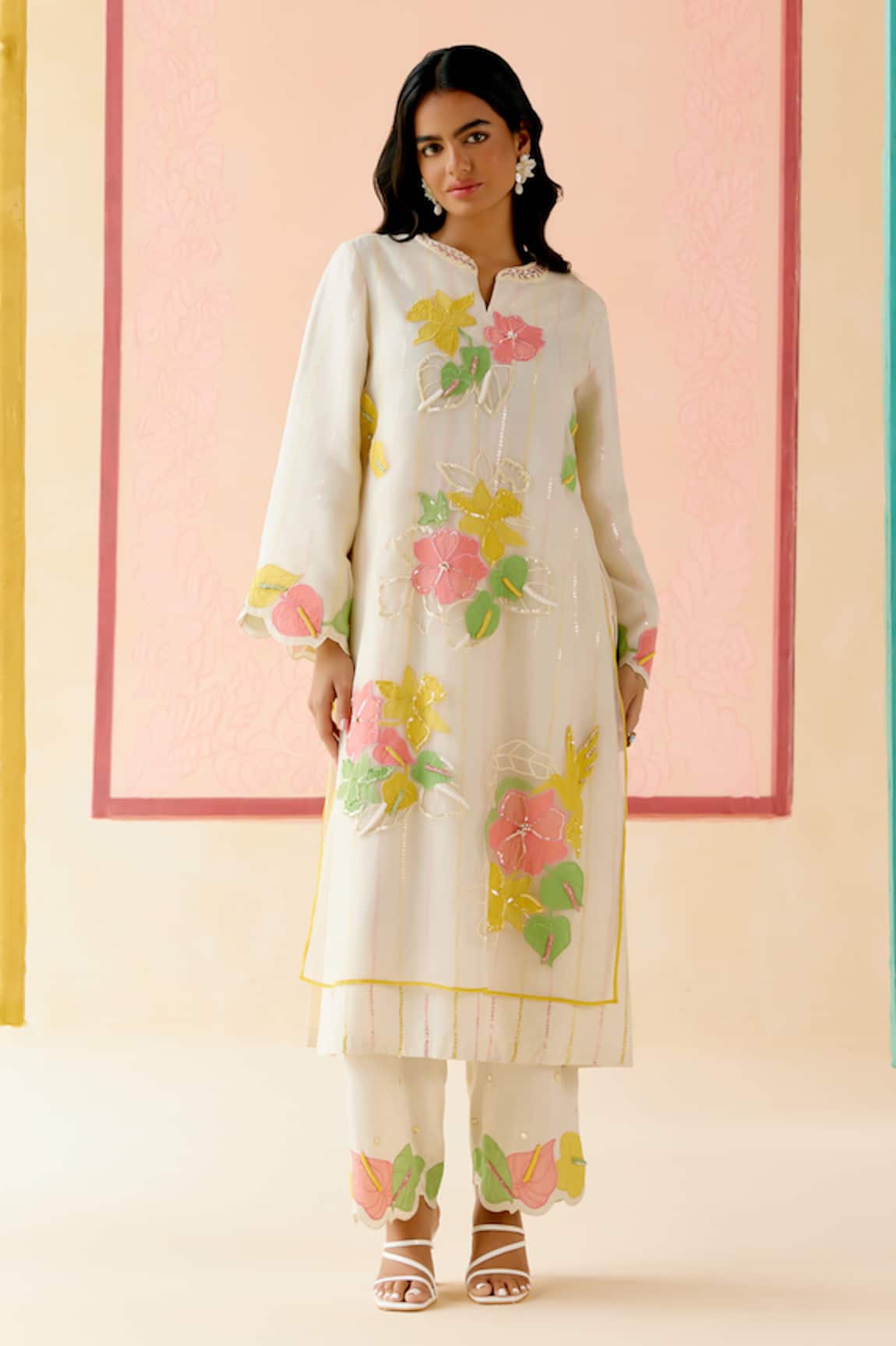 I AM Design Ivory Applique Work Suit Set 
