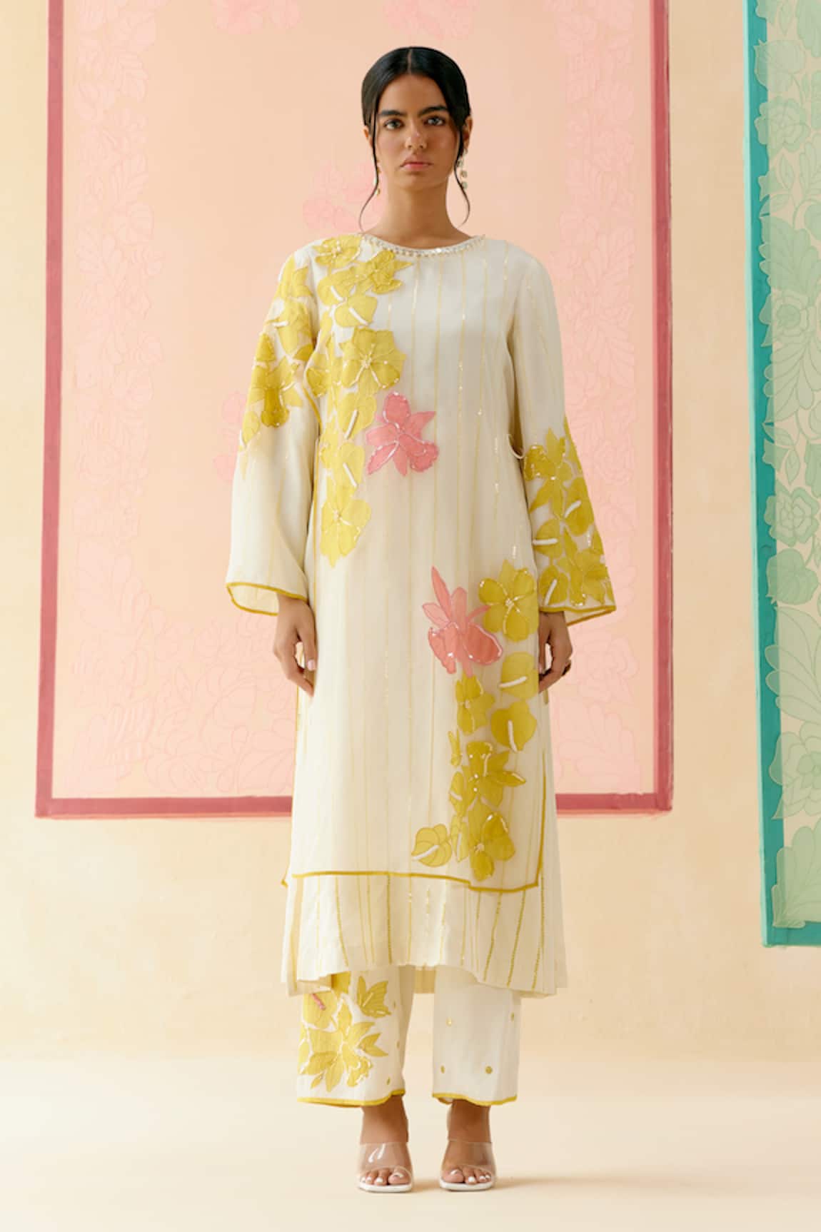 I AM Design Ivory Applique Work Suit Set 