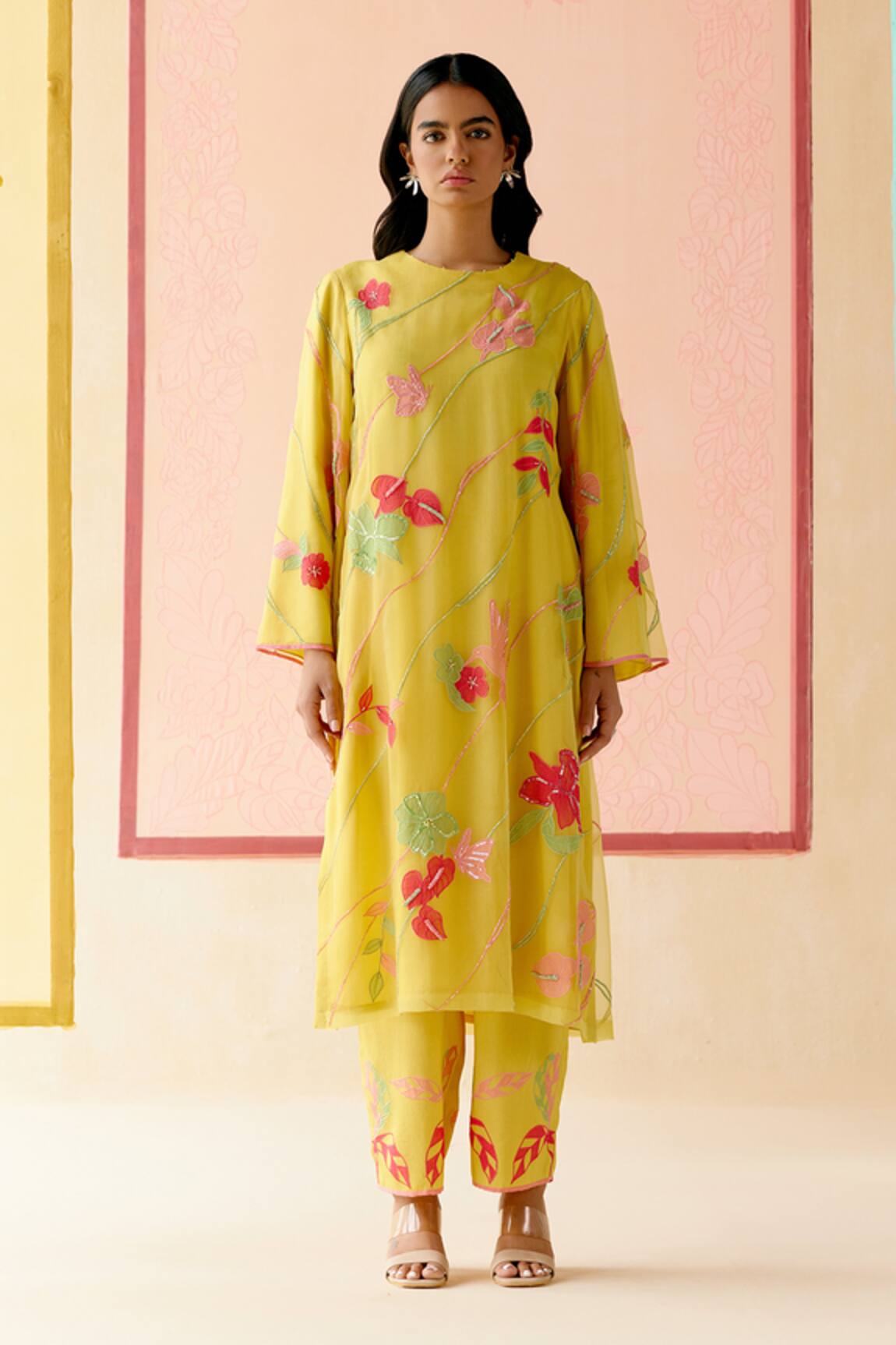 I AM Design Mustard Applique Work Suit Set 