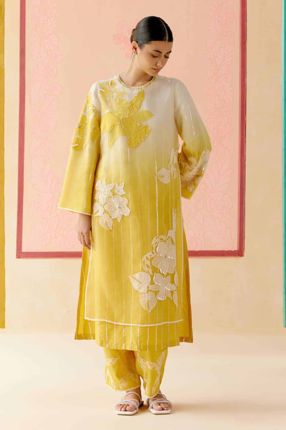 I AM Design Ombre Mustard Applique Suit Set 