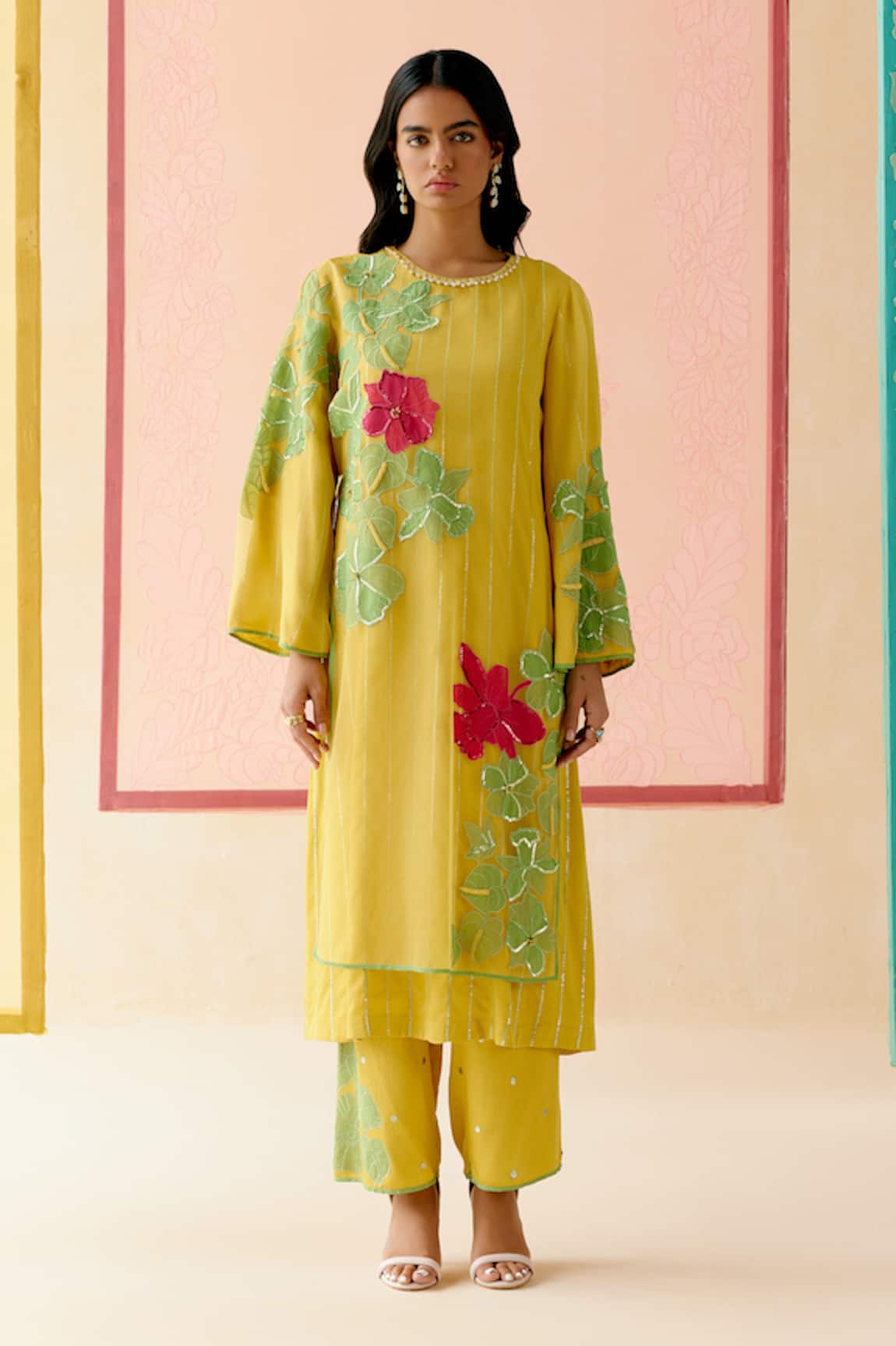 I AM Design Mustard Applique Work Suit Set 