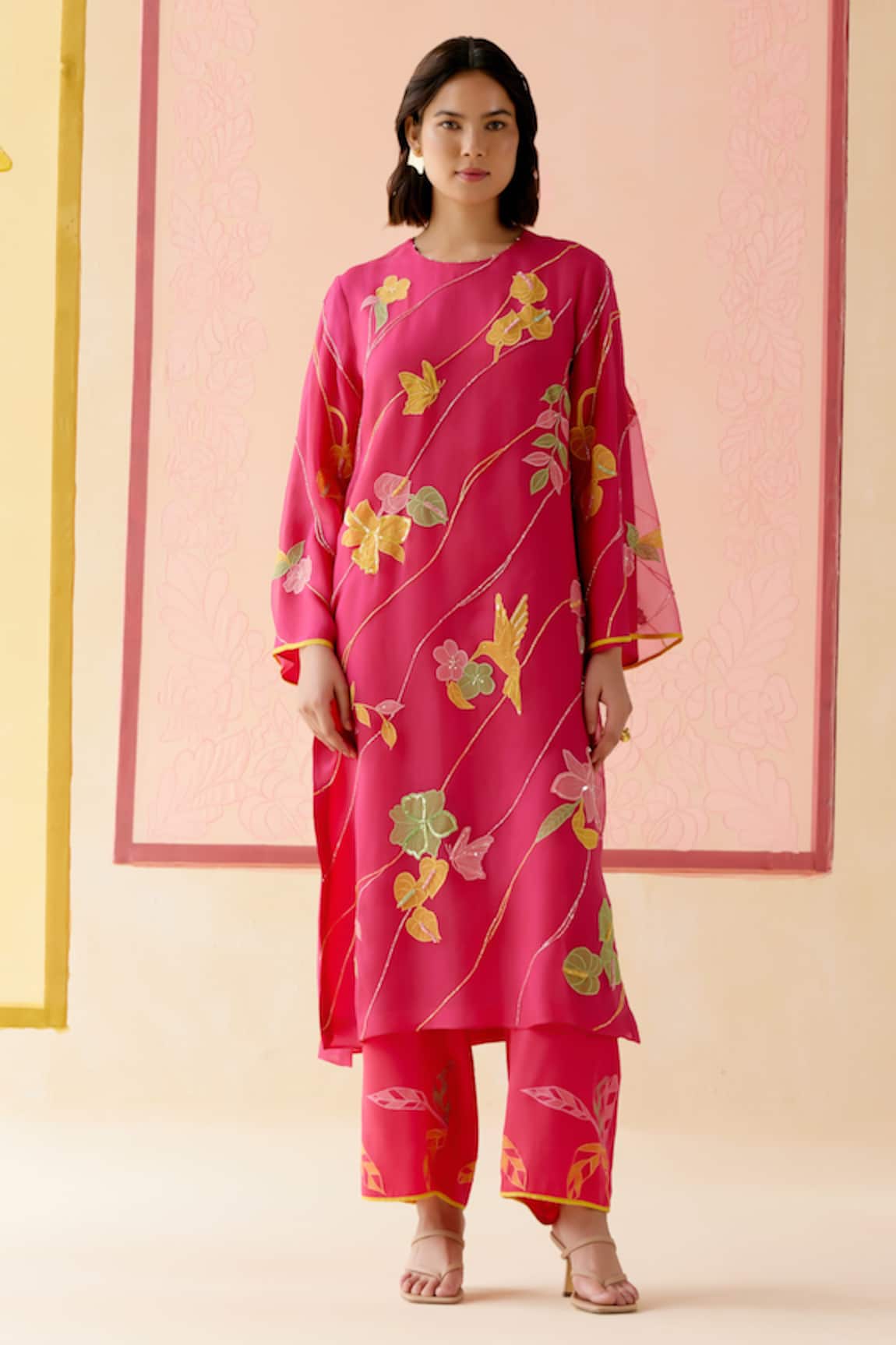 I AM Design Hot Pink Applique Work Suit Set 