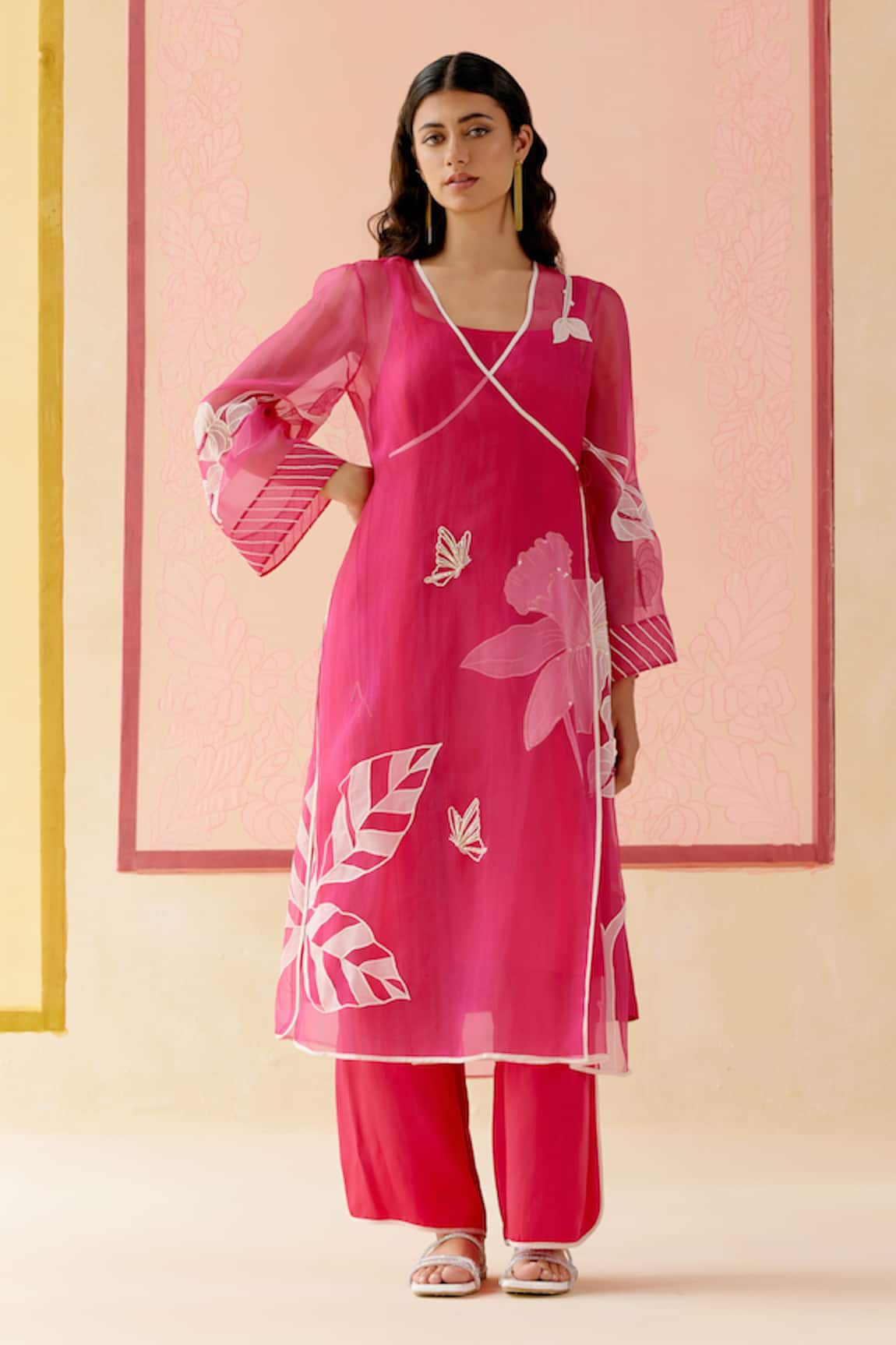 I AM Design Hot Pink Angrakha Set With Applique Work 