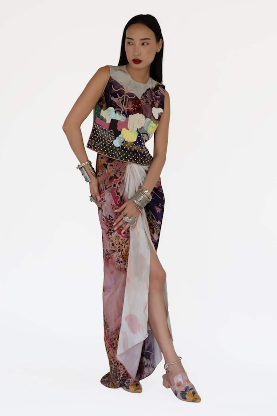 Amka Designer Rose Pink Top & Skirt Set 