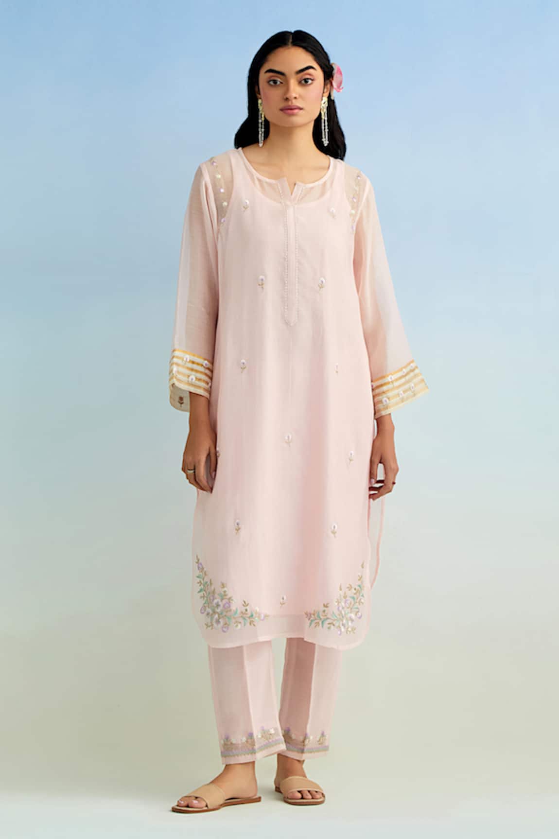 Anantaa By Roohi Pink Embroidered Kurta Pant Set 