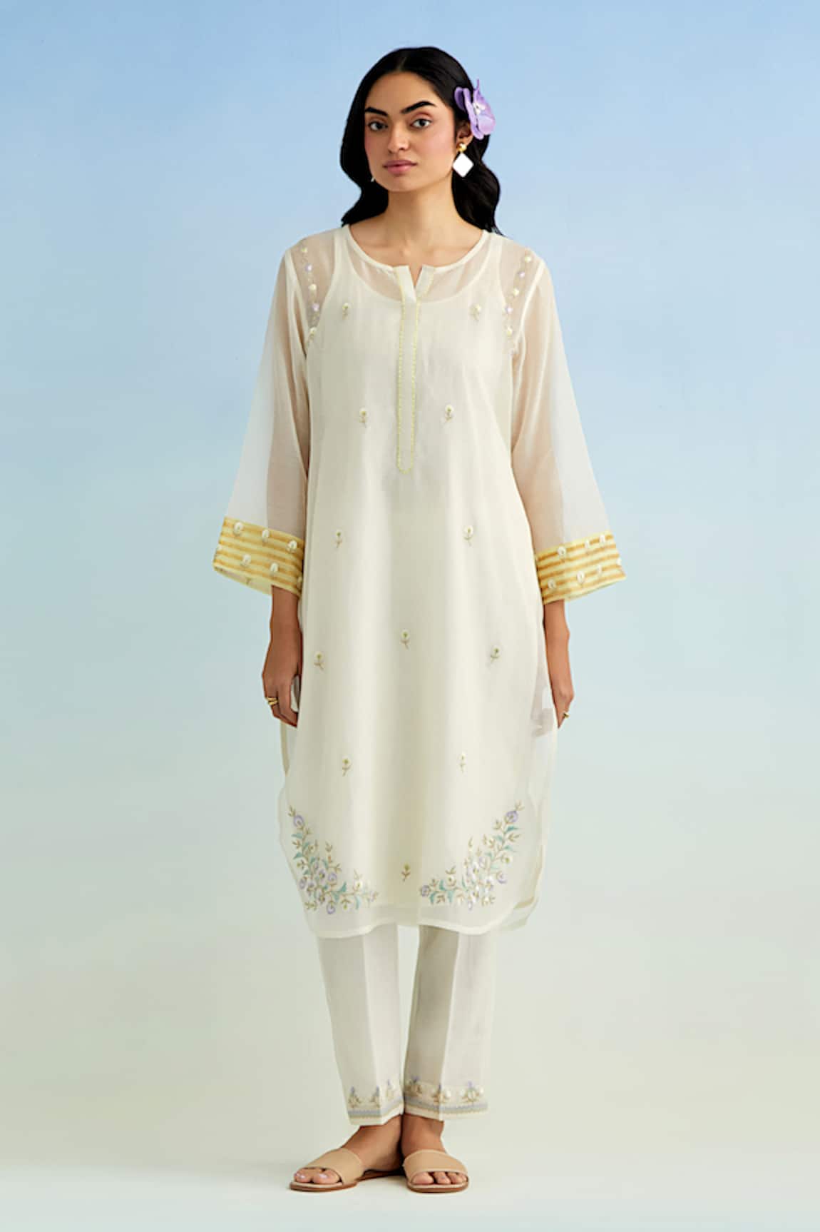 Anantaa By Roohi Ivory Embroidered Kurta Pant Set 