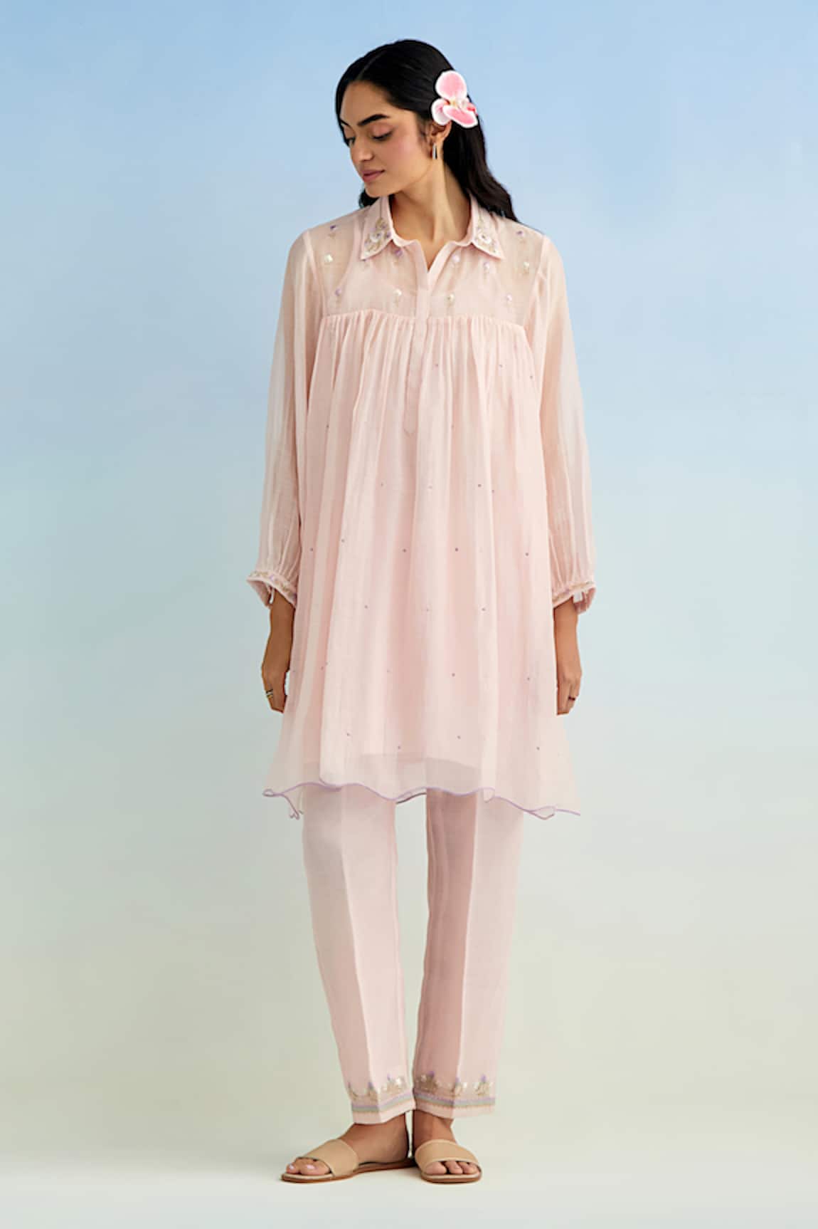Anantaa By Roohi Pink Chanderi Embroidered Kurta Set 