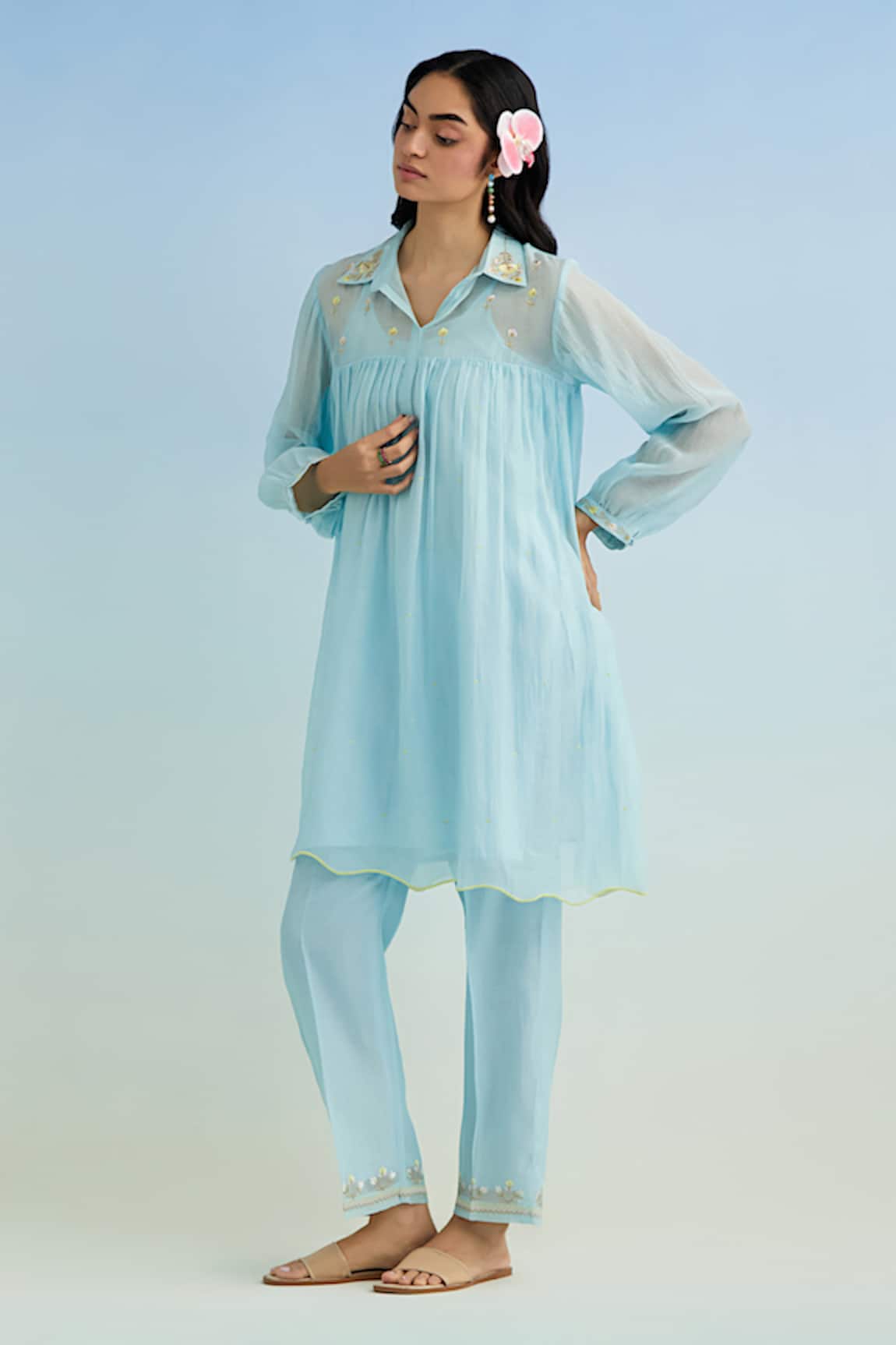Anantaa By Roohi Blue Embroidered Kurta Pant Set 