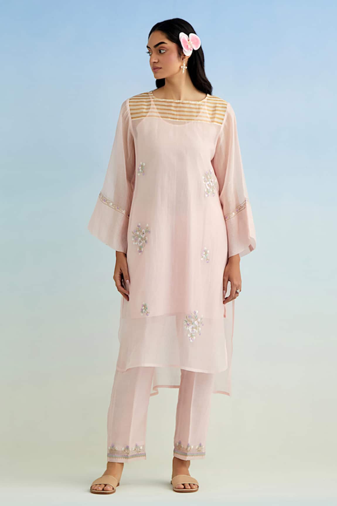 Anantaa By Roohi Pink Embroidered Kurta Pant Set 