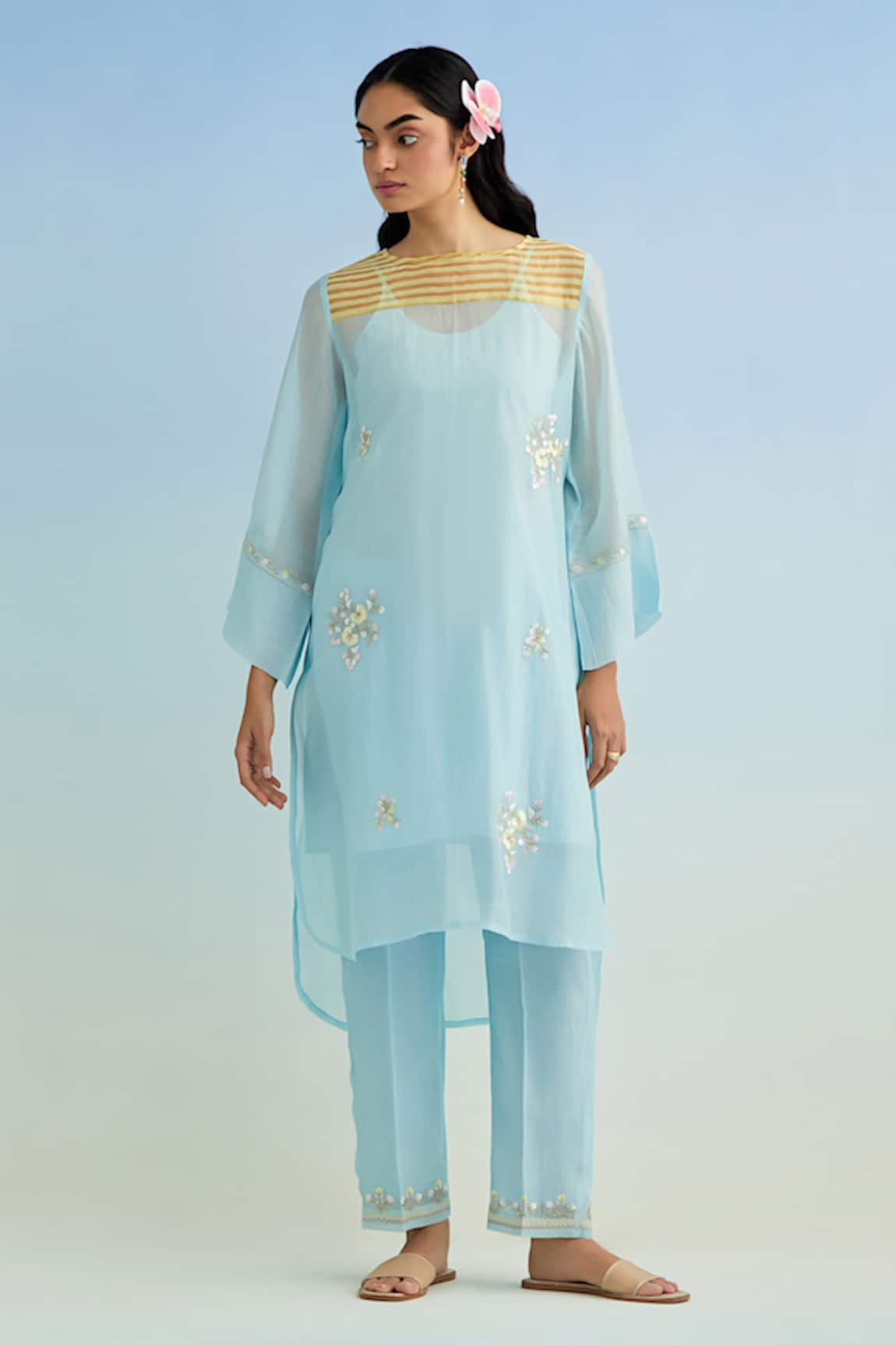 Anantaa By Roohi Blue Chanderi Embroidered Kurta Set 