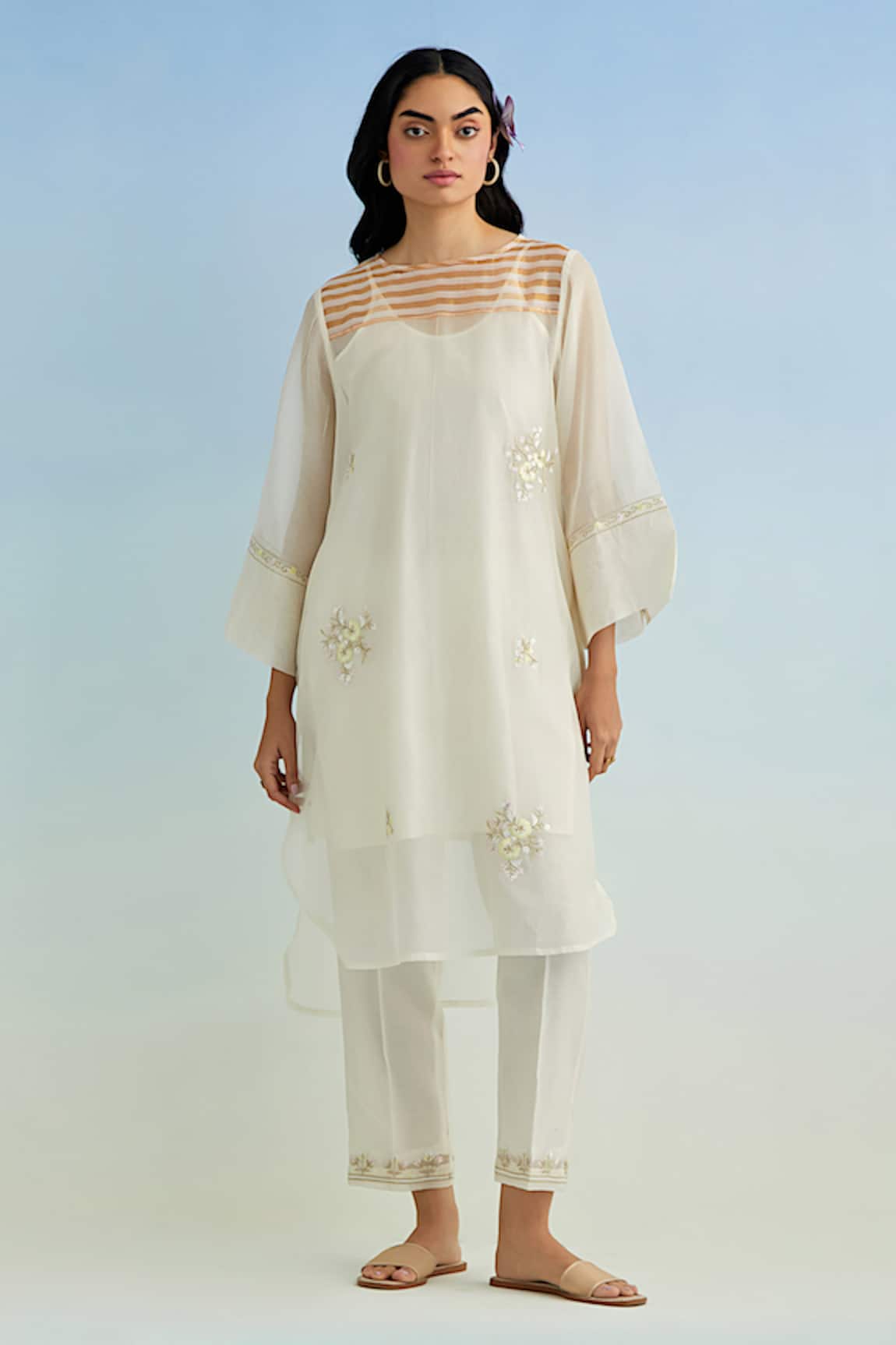Anantaa By Roohi Ivory Embroidered Kurta Pant Set 