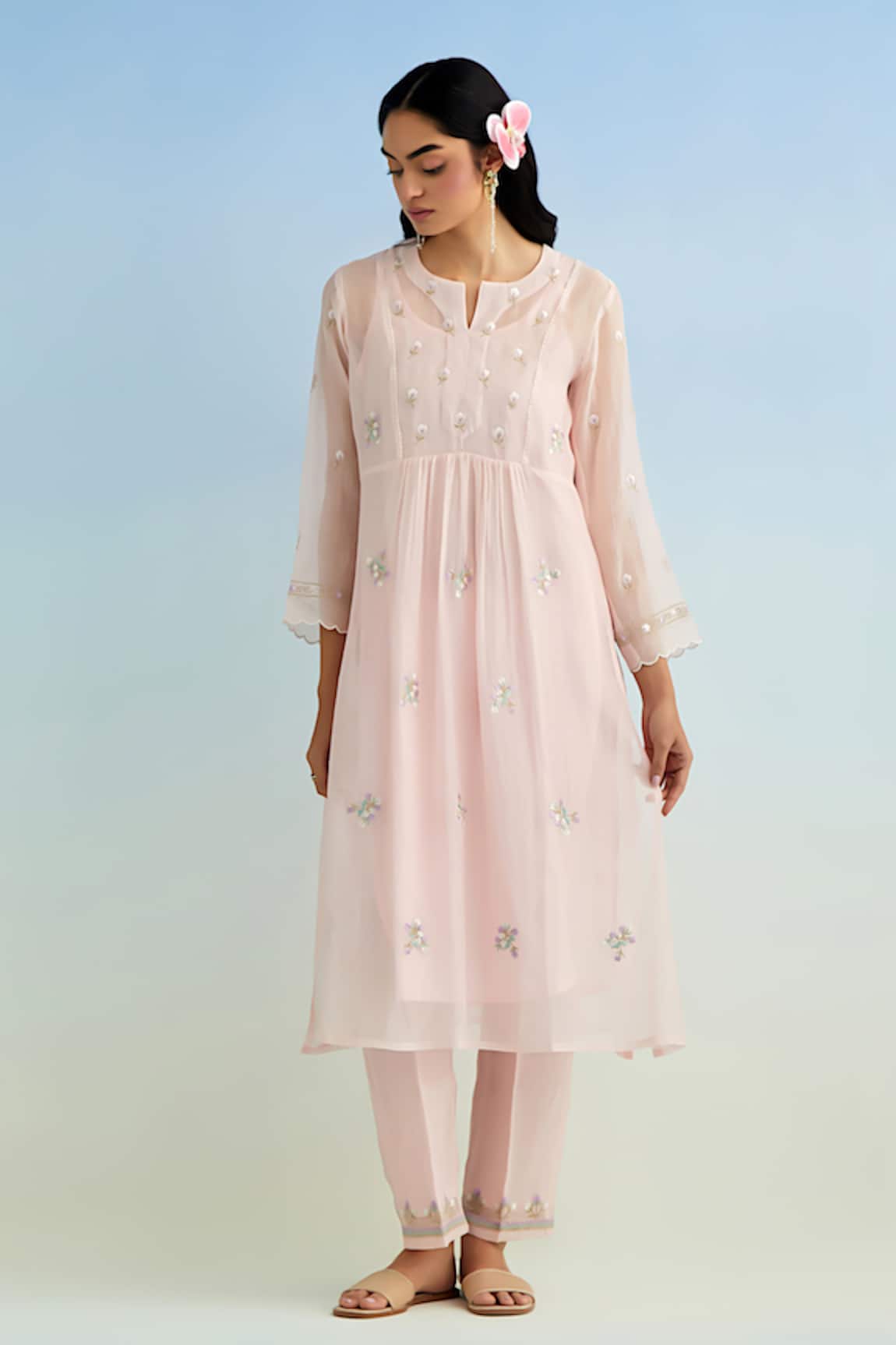 Anantaa By Roohi Pink Embroidered Kurta Pant Set 
