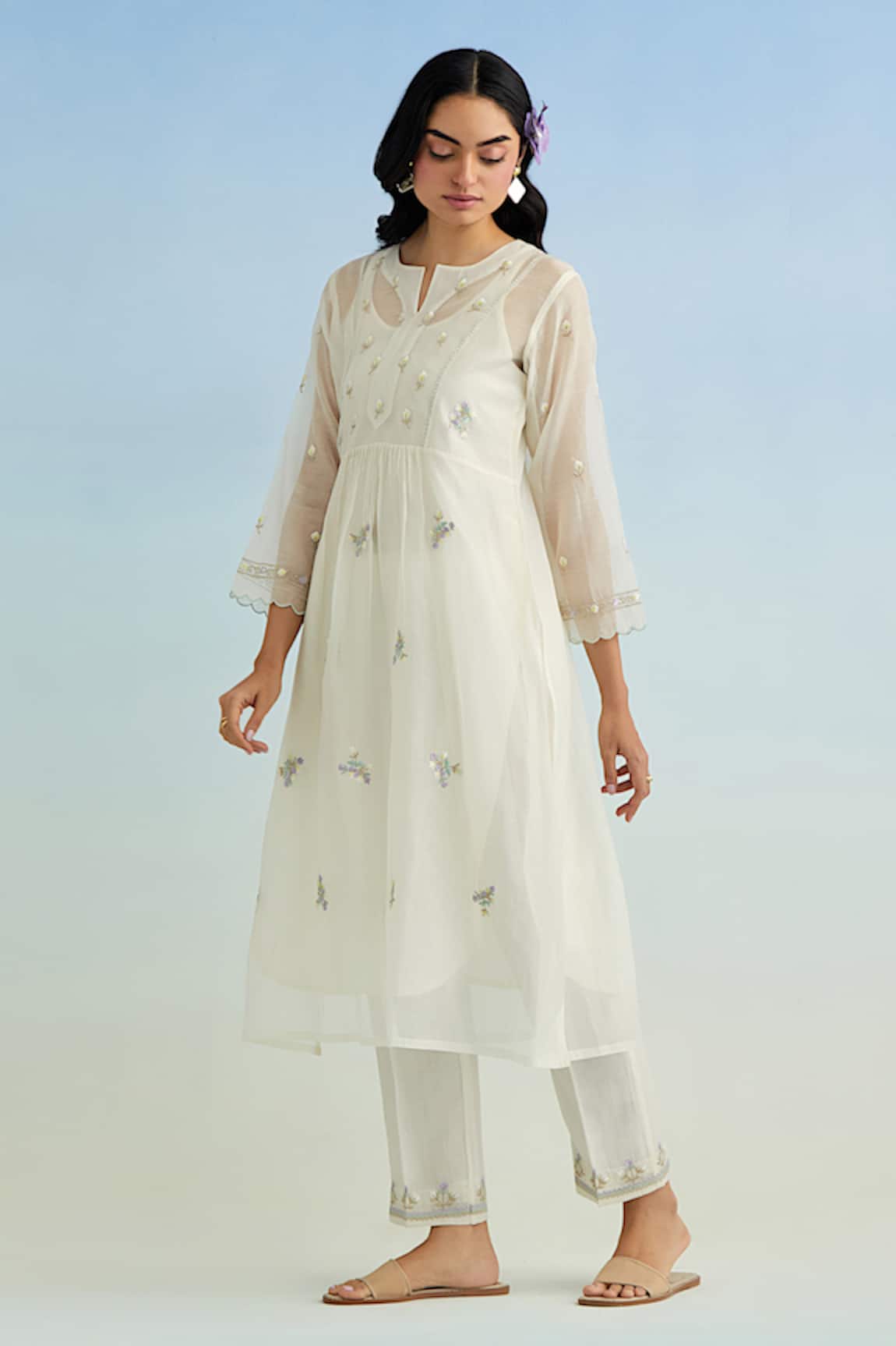 Anantaa By Roohi Ivory Embroidered Kurta Pant Set 