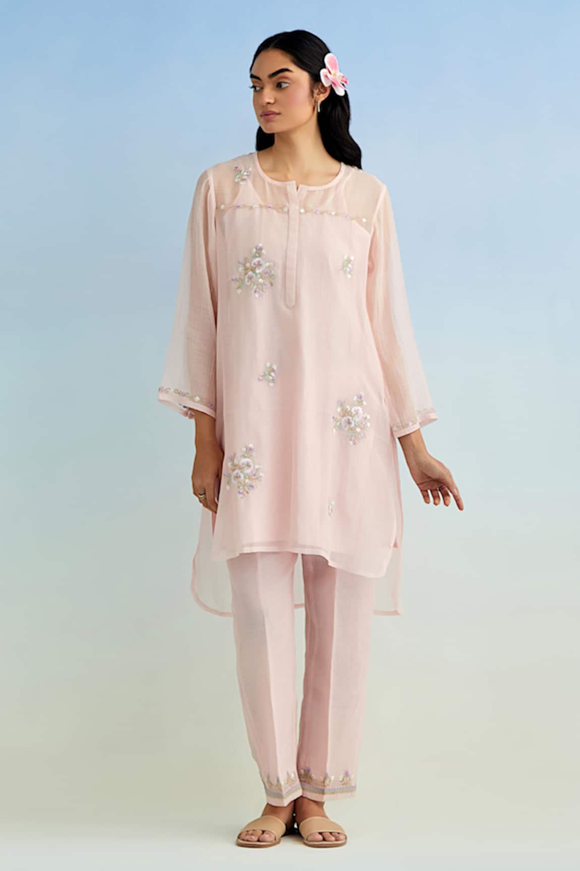 Anantaa By Roohi Pink Embroidered Kurta Pant Set 