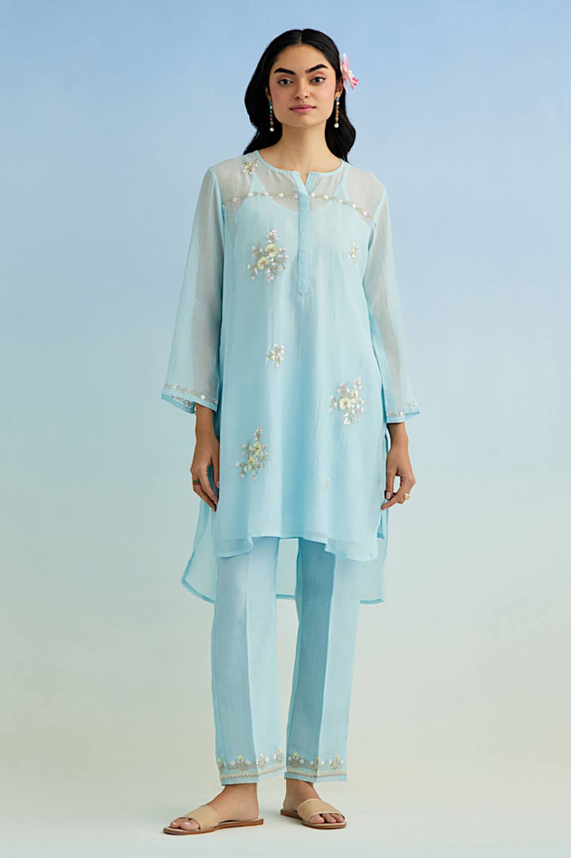 Anantaa By Roohi Blue Embroidered Kurta Pant Set 