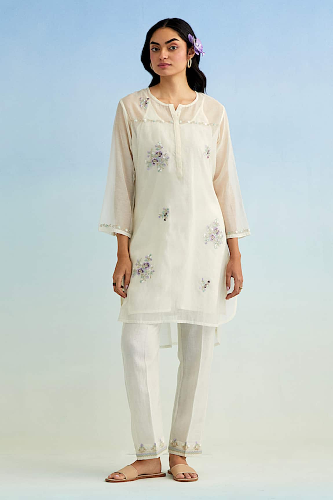 Anantaa By Roohi Ivory Embroidered Kurta Pant Set 
